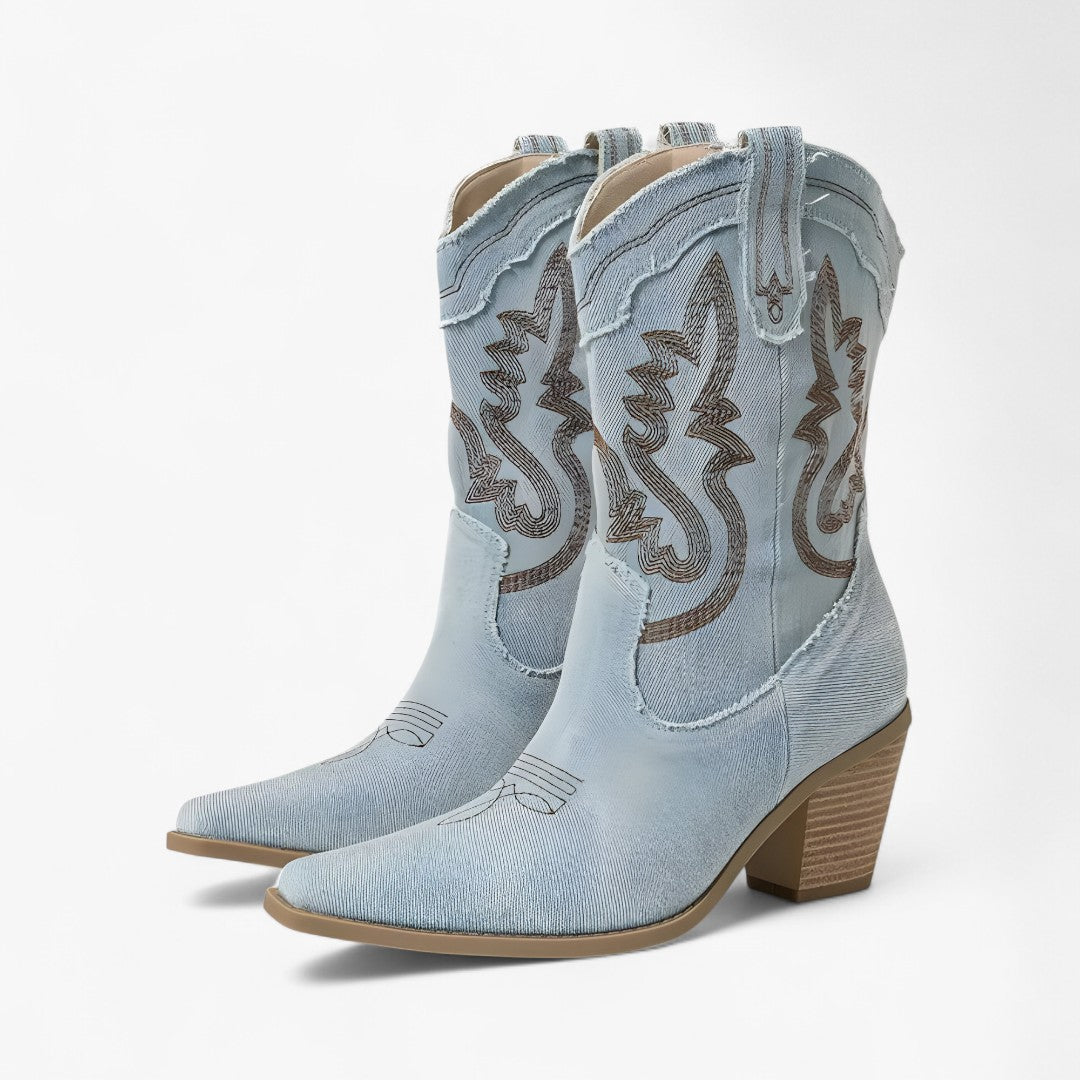 Savannah | Stivali da cowboy ricamati in stile western retrò - Azzurro chiaro - BOOTS Boots & Shoes - Concept Palermo