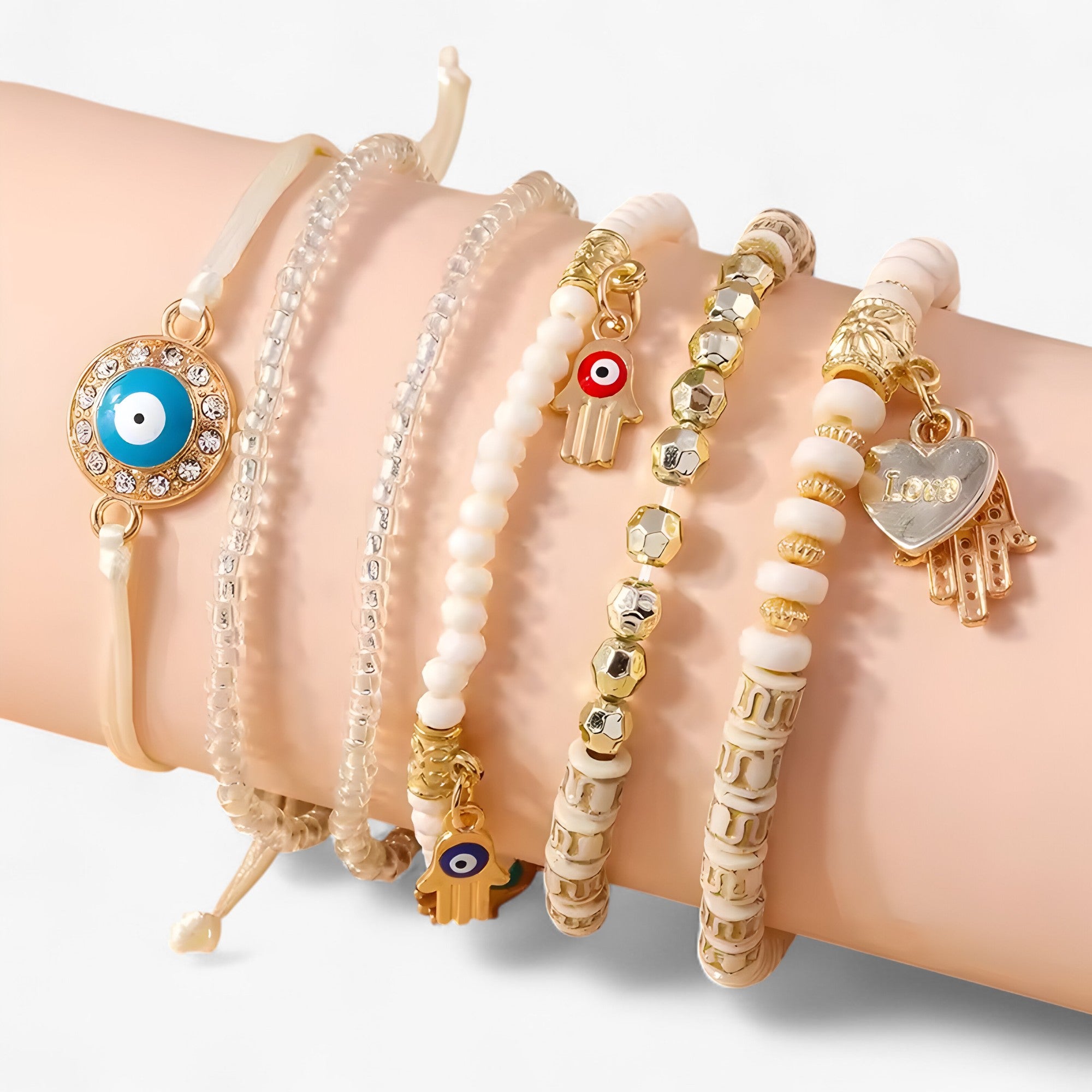 Mira | Braccialetto di perline multi-stile Charmed Essence con accenti Mano di Fatima - - CHANGE Jewellery - Concept Palermo