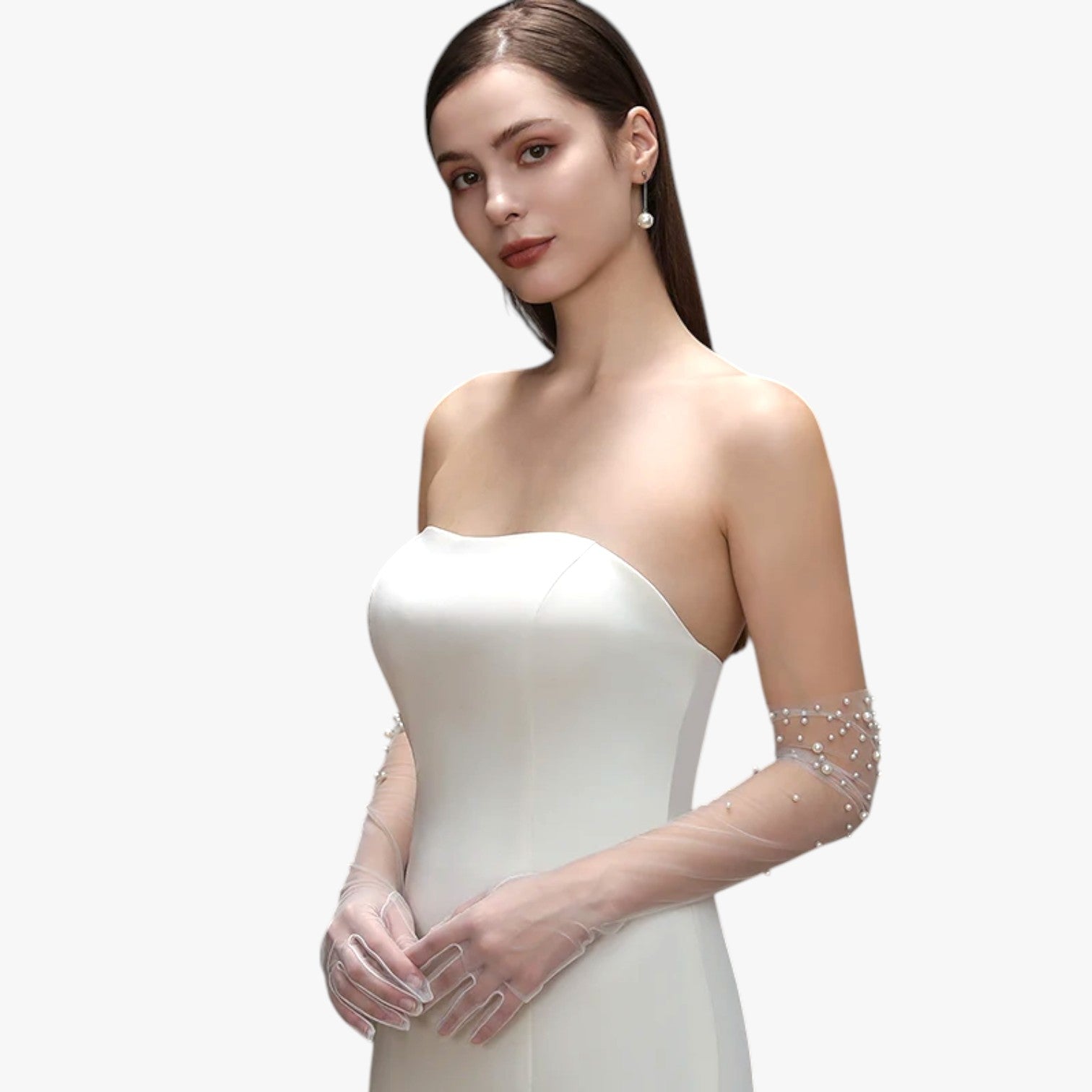 Vivian | Guanti da Sposa Eleganti in Tulle con Perline Raffinatezza Lunga e Leggera - - gloves - Concept Palermo