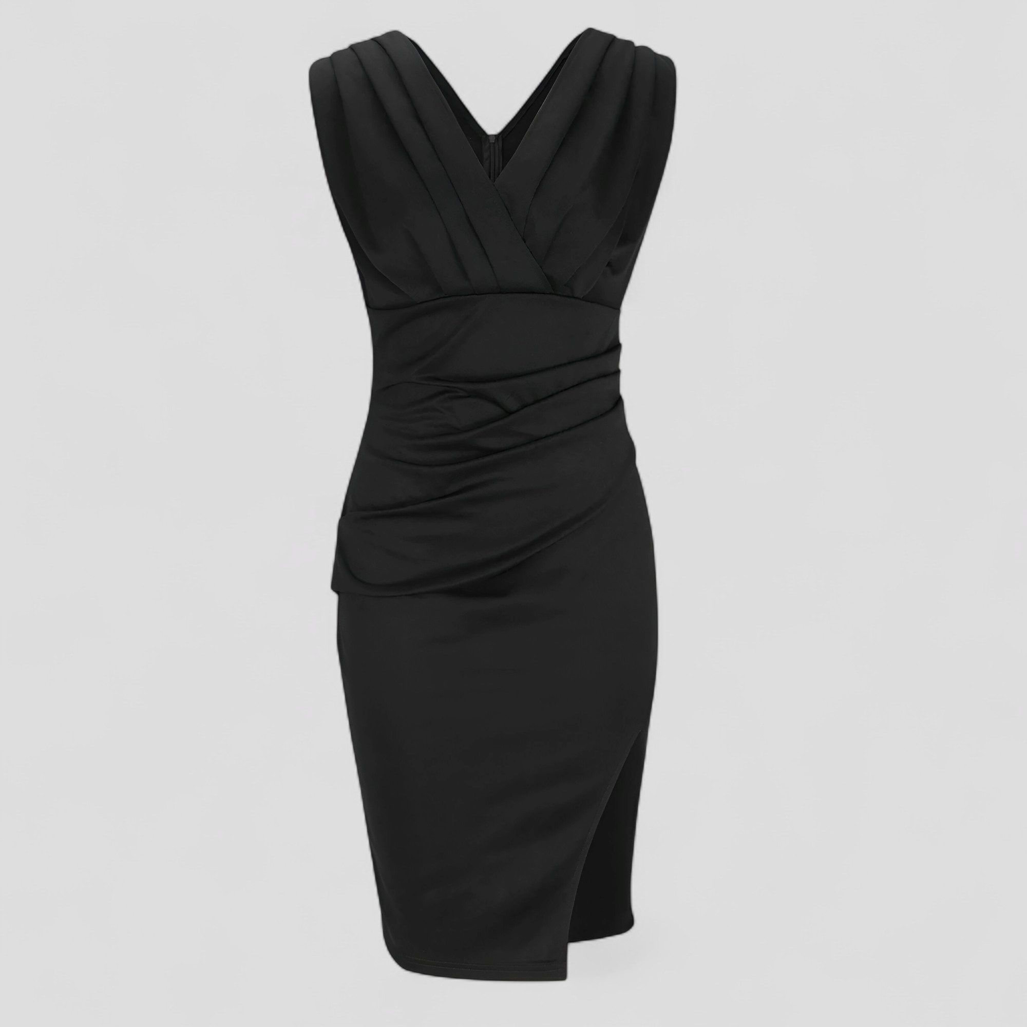 Aldina | Abito Elegante con V-Hals per Cerimonia Donna - Nero - abbigliamento chic abiti da gala abito affusolato abito elegante abito in tessuto morbido abito per occasioni speciali moda donna elegante vestito con V-hals vestito sensualità ed eleganza vestito versatile - Concept Palermo