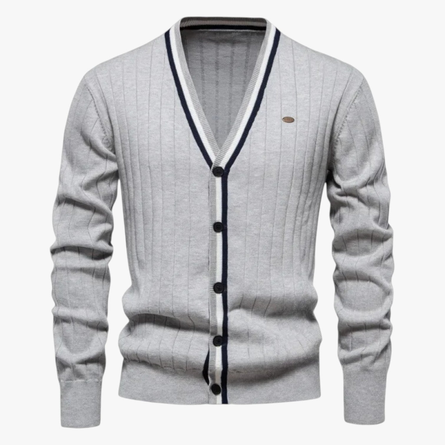 Jeremy | Cardigan in lana con scollo a V da uomo, stile caldo color block per autunno/inverno - Grigio Chiaro - Sweater sweater men sweaters - Concept Palermo