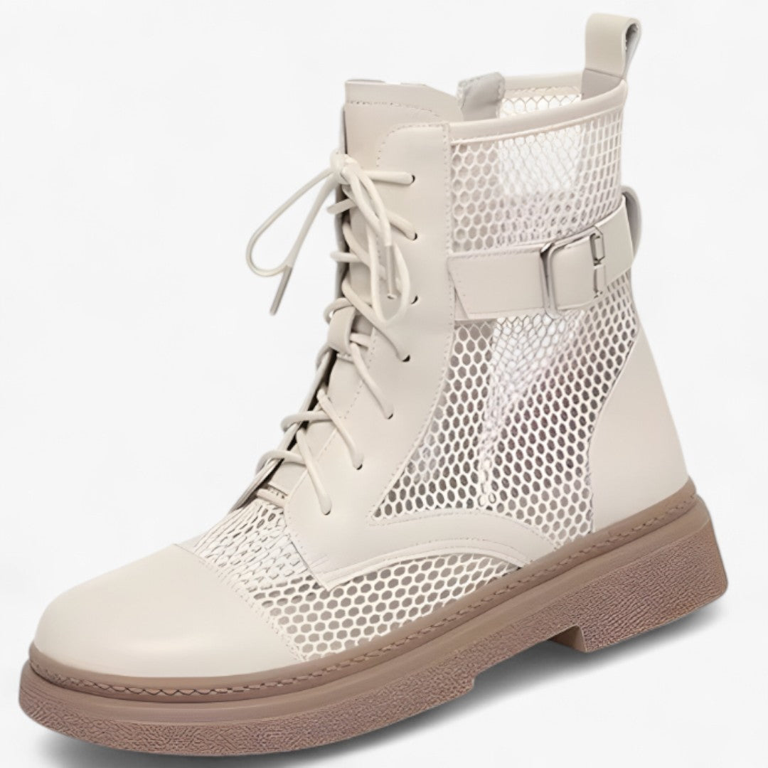 Talia | Stivali in rete con lacci e plateau sottile per l'estate - Bianca - BOOTS Boots & Shoes - Concept Palermo