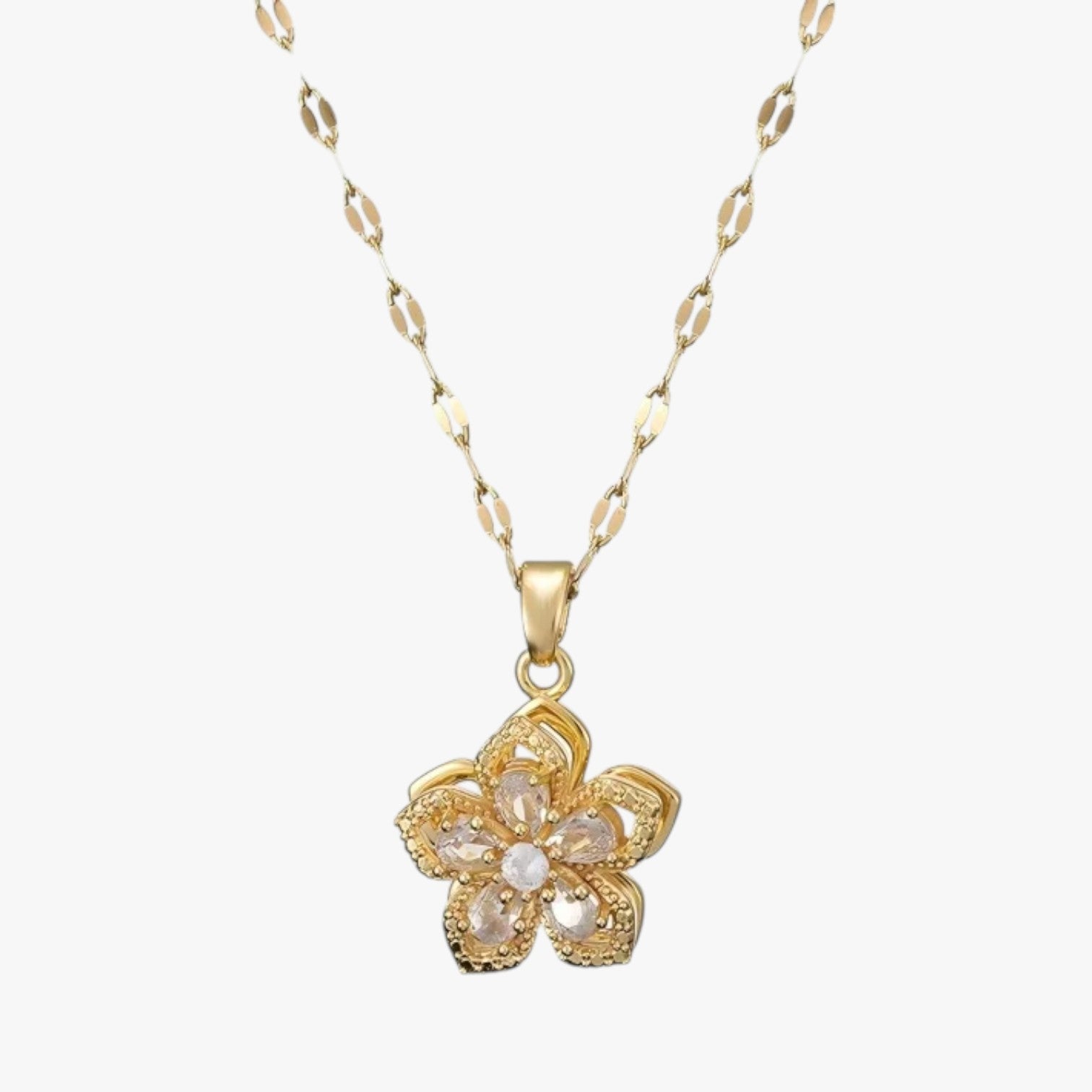 Winnie | Collana con fiore in oro e zircone rotante - - Fashion Necklaces necklace NECKLACES Necklaces for Women - Concept Palermo