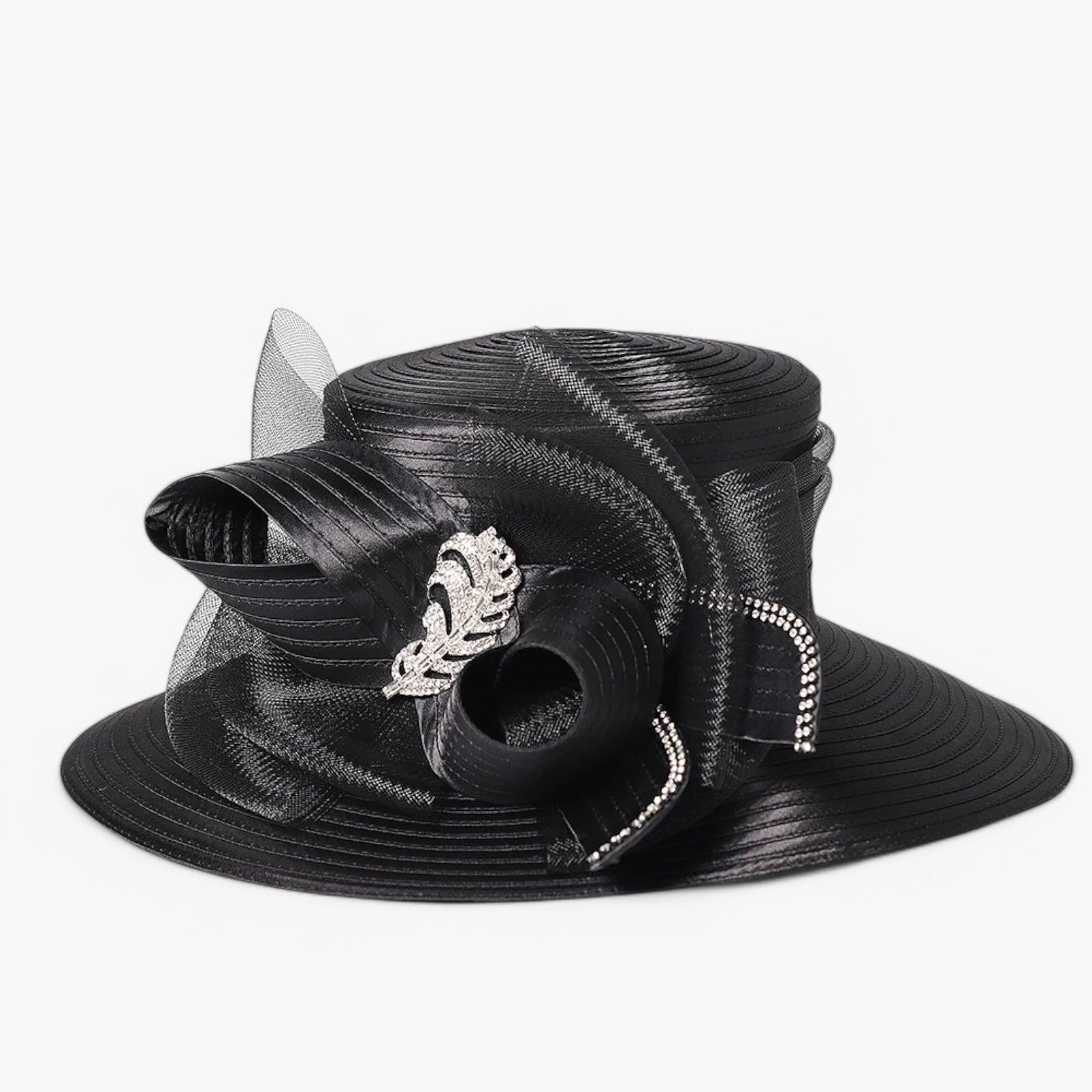 Esperanza | Cappello da festa nuziale di lusso – Satin elegante con bordo largo - Nero 56 fino a 58cm - hat Hat for girls sun hat Sun Hats women hat - Concept Palermo