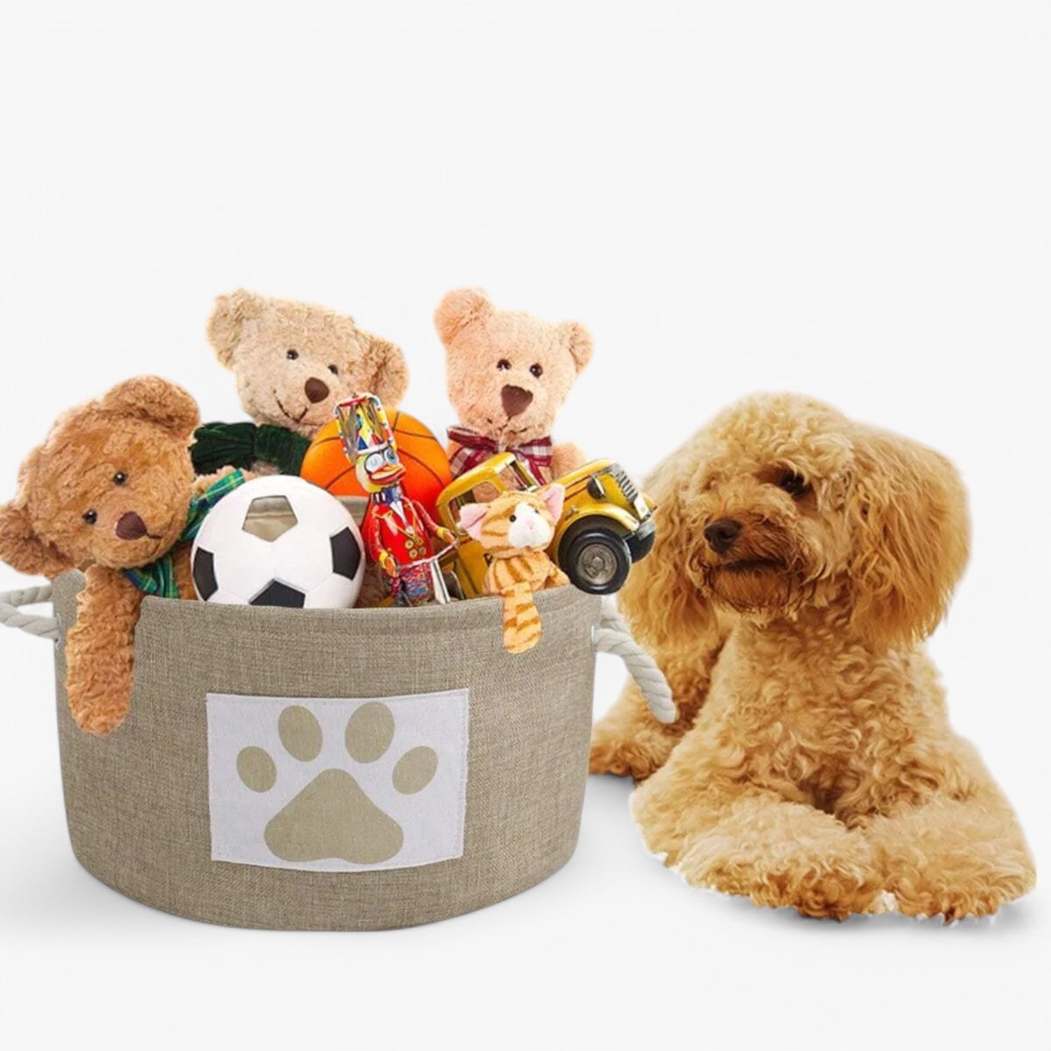 Beatrix | Cesto per giocattoli pieghevole con maniglia in legno elegante - - dog DOG SUPPLIES - Concept Palermo