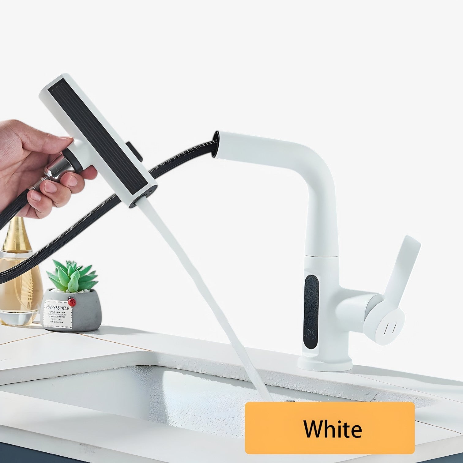 Kirkan | Rubinetto da lavandino – Temperatura digitale e uscita a cascata estraibile - bianco - Home Home & Garden - Concept Palermo