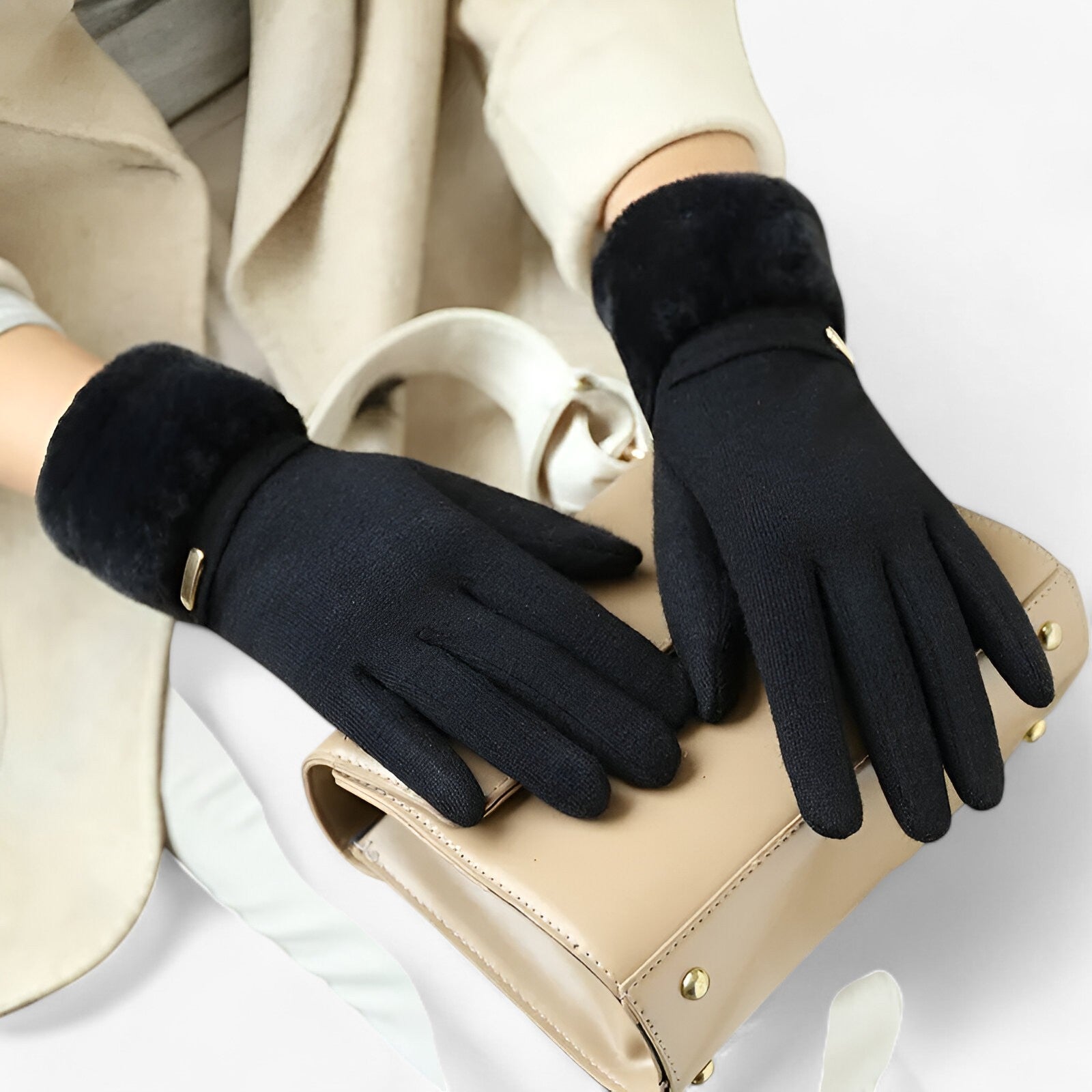 Sarah | Guanti in Velluto Caldo per Donne - Eleganti e Compatibili con il Touchscreen - Nero Una taglia - gloves winter gloves Women fashion - Concept Palermo