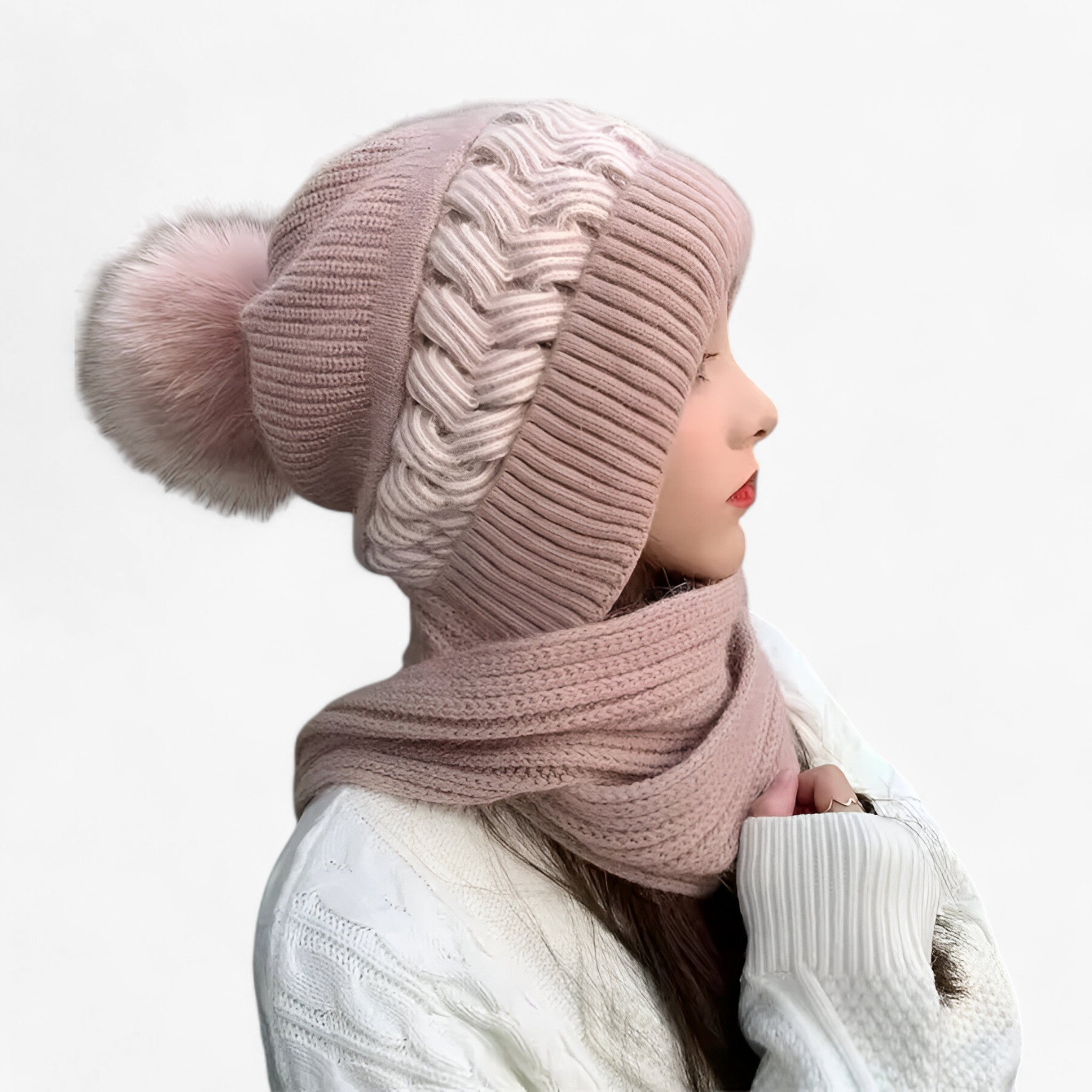 Sofie | Cappello Invernale Magliato All-in-One – Caldo, Confortevole e Antivento - rosa - - Concept Palermo