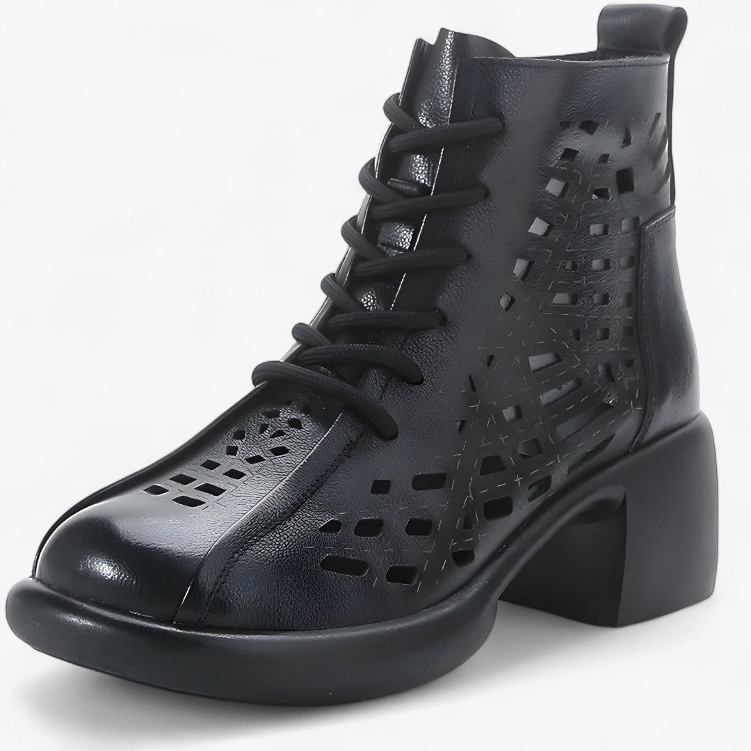 Hannah | Stivaletti in pelle cuciti a mano con lacci in stile naturale - Nera - BOOTS Boots & Shoes - Concept Palermo