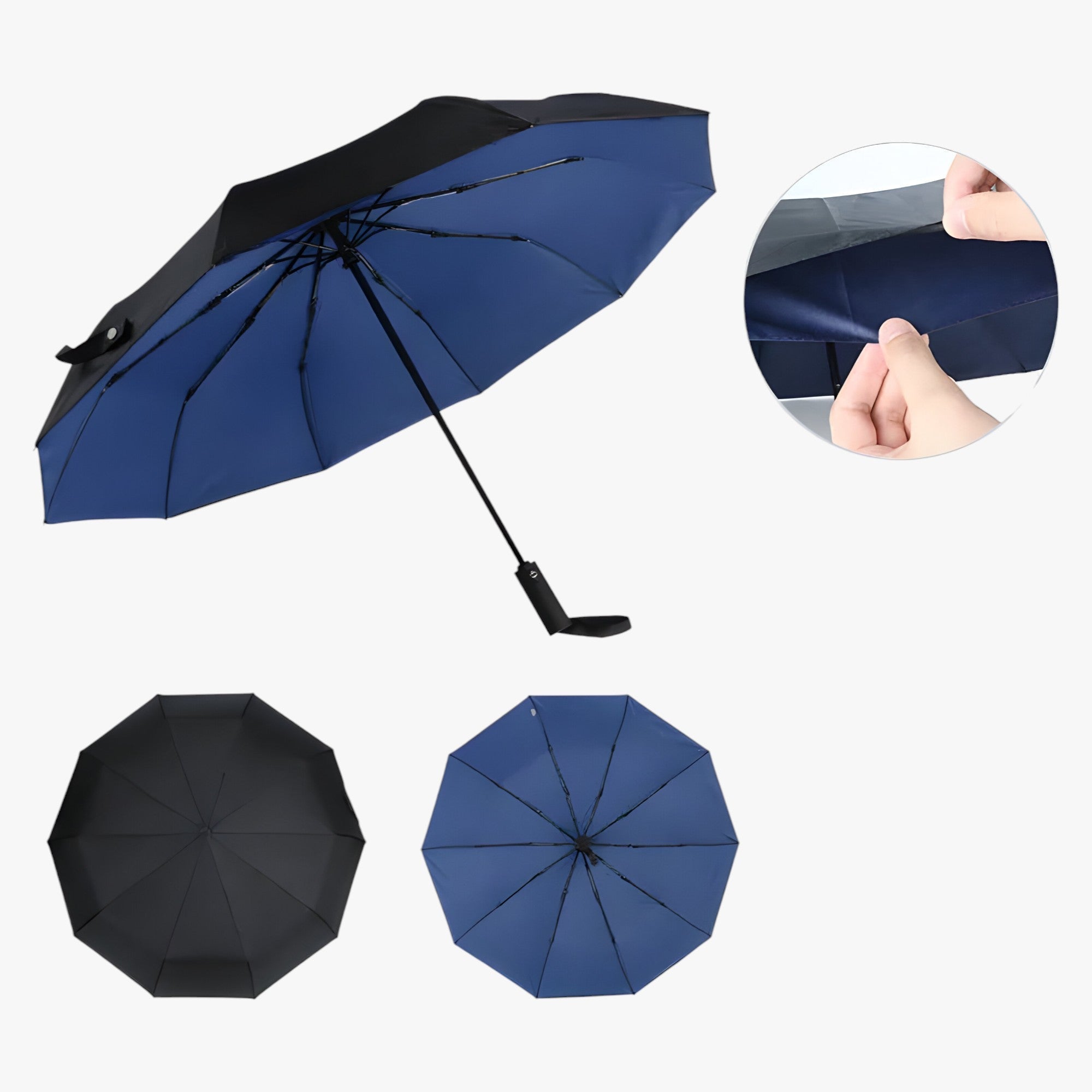 Ombrellone pieghevole e protettivo dal vento - Grande e resistente per tutte le condizioni atmosferiche - Blu scuro - - Concept Palermo