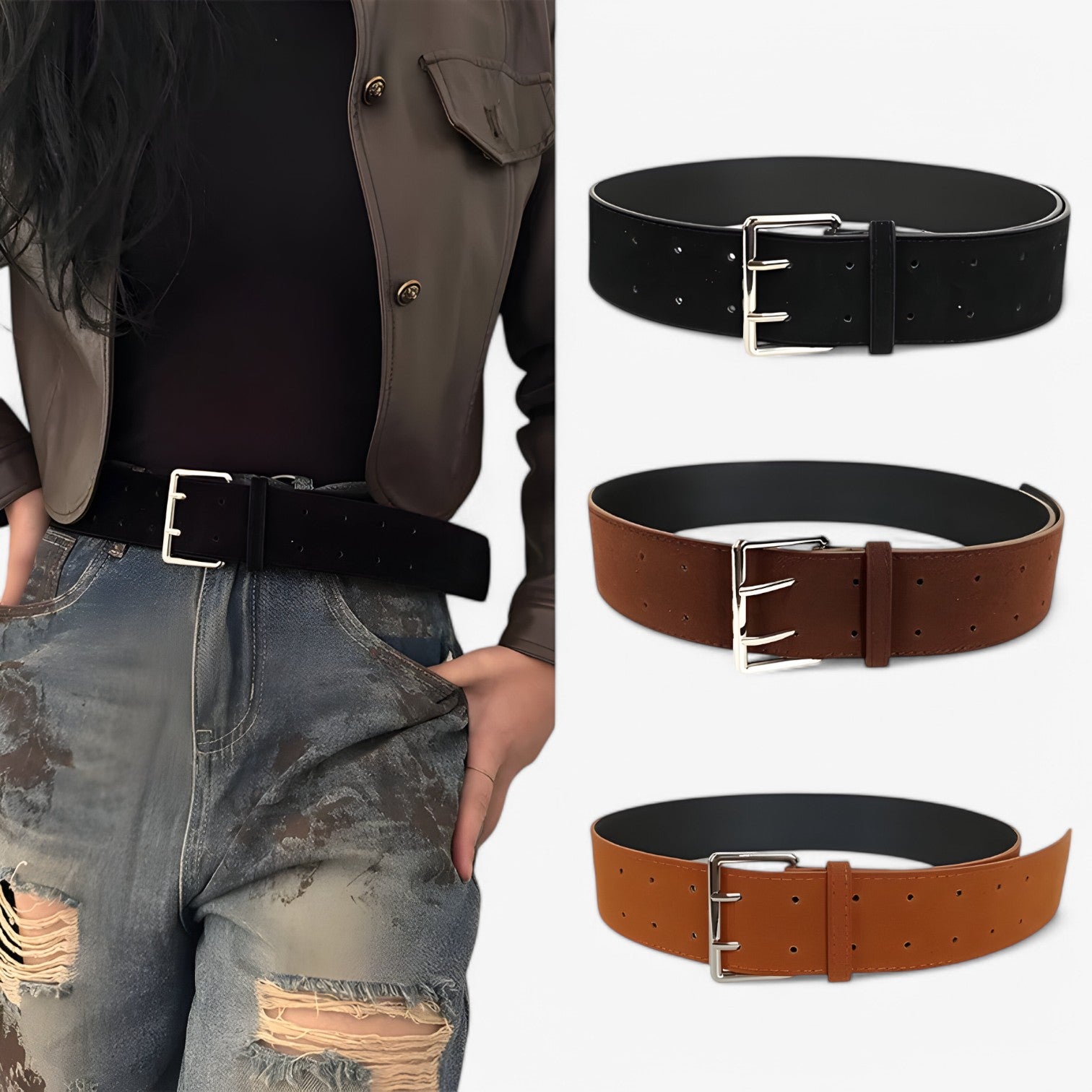 Rachel| Cintura Larga in Seta di Camoscio con Fibbia Argento - - belts waist belt for women women belt round Womens belt - Concept Palermo