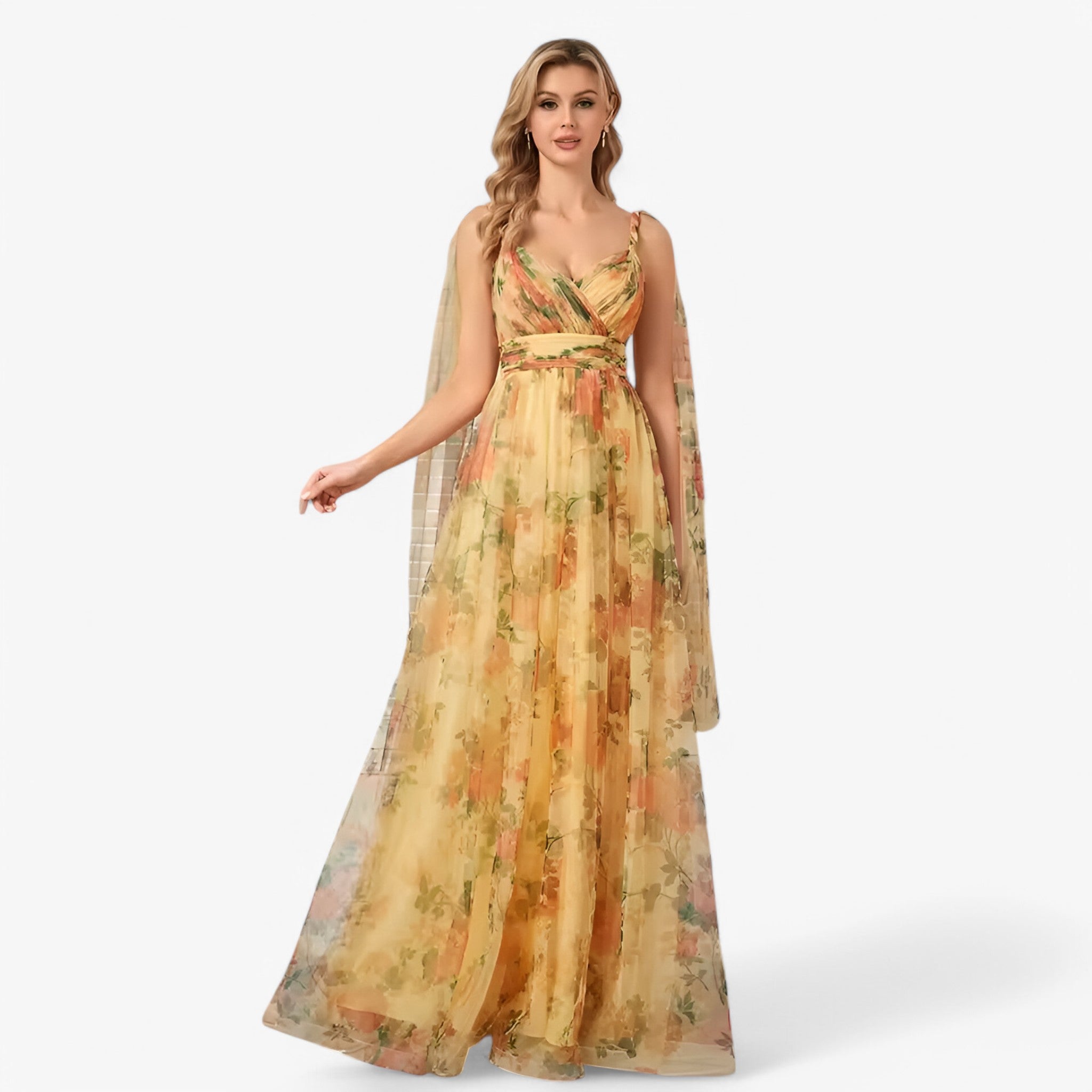 Valentina | Abito da Sera in Chiffon con Scollo a V - Giallo - - Concept Palermo