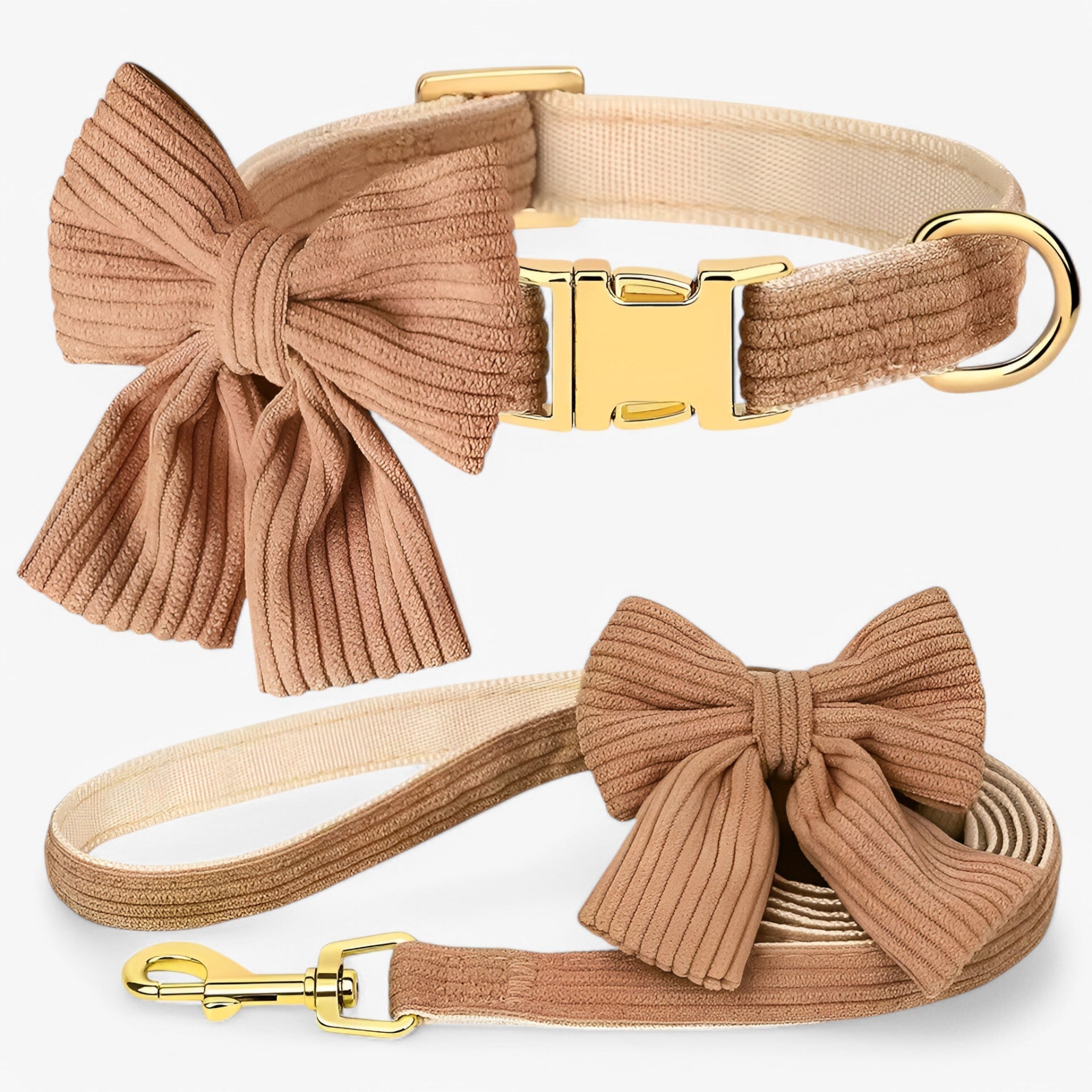 Luna | Set Collare e Guinzaglio Rosa Chiaro per Cani Piccoli e Medi - Marrone - - Concept Palermo