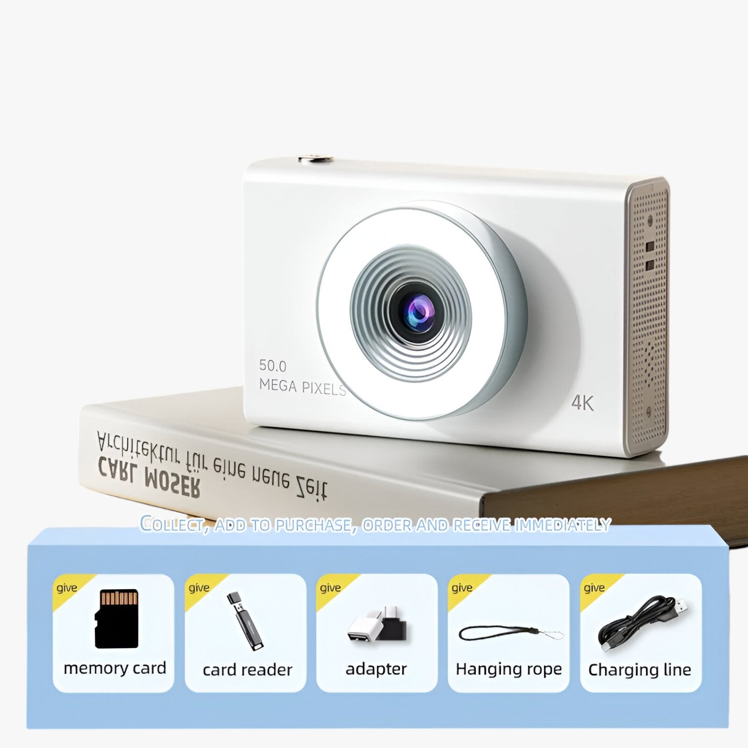 Gabin | 4K Retro Camera – Hoge definitie en draagbaar ontwerp - Scheda bianca da 64GB - camera gadget - Concept Palermo