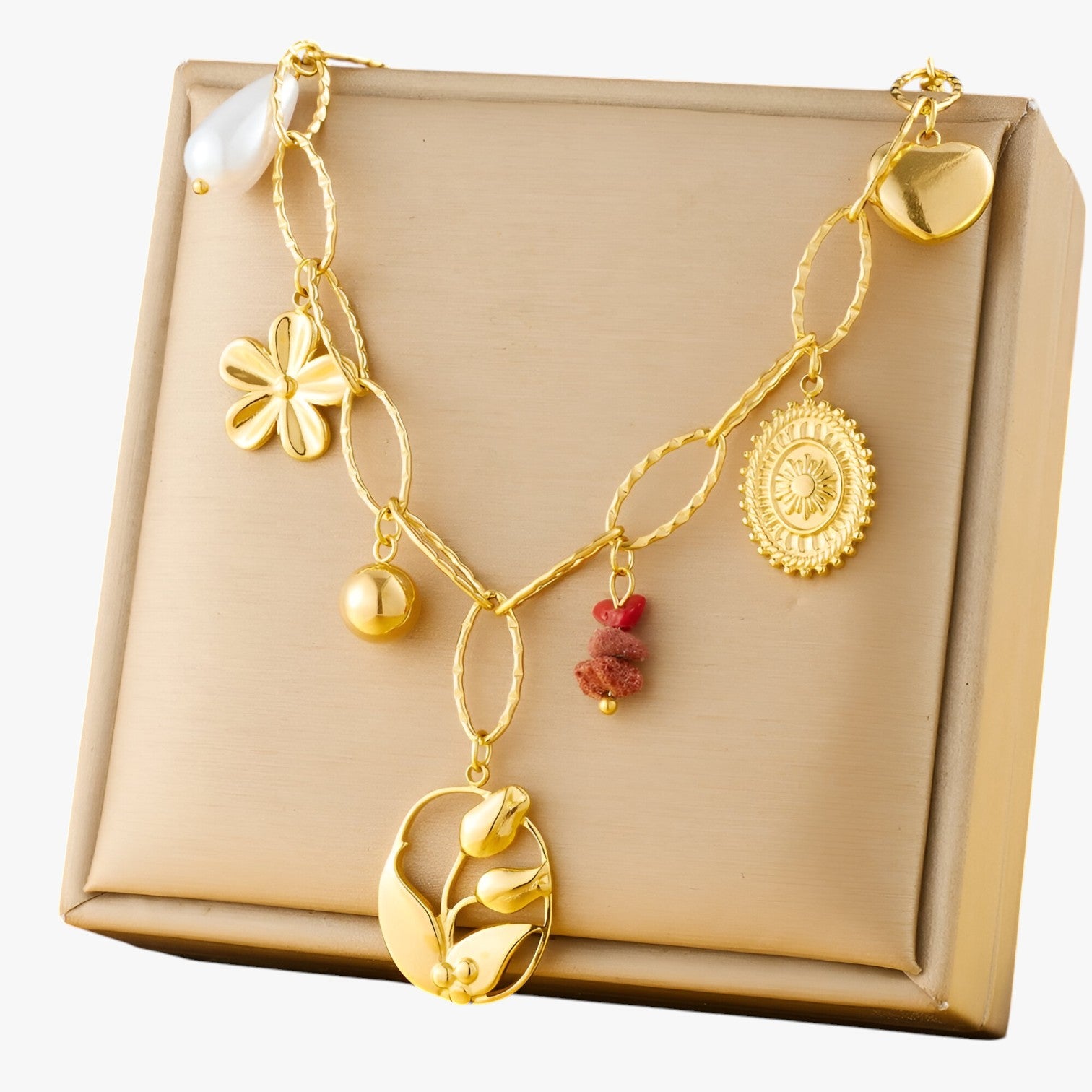 Bailey | Collana elegante con ciondoli cuore e tulipano. - N3343 - elegant womens necklaces necklace NECKLACES Necklaces for Women - Concept Palermo