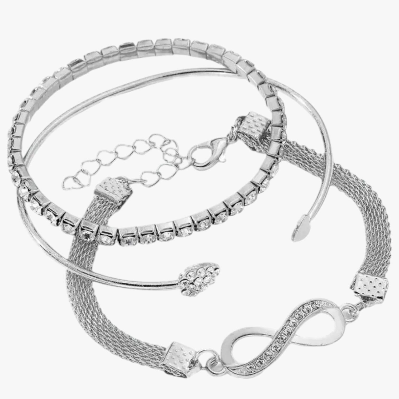 Evelynn | Elegante set di braccialetti con ciondolo a forma di cuore, catene a strati e strass scintillanti - Argento - BRACELET BRACELET FOR WOMEN BRACELETS bracelets for women - Concept Palermo