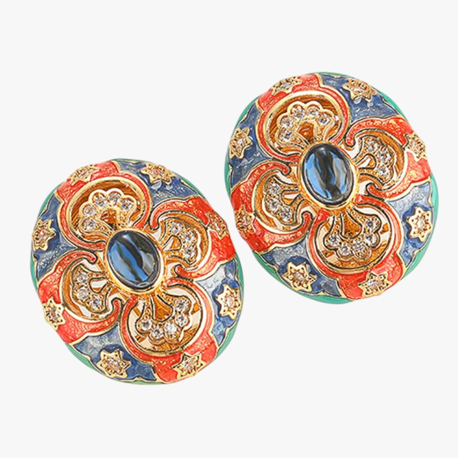 Stephanie | Orecchini vintage dorati con smalti decorati - - EARRINGS Earrings for Women Girls New Fashion Earrings - Concept Palermo