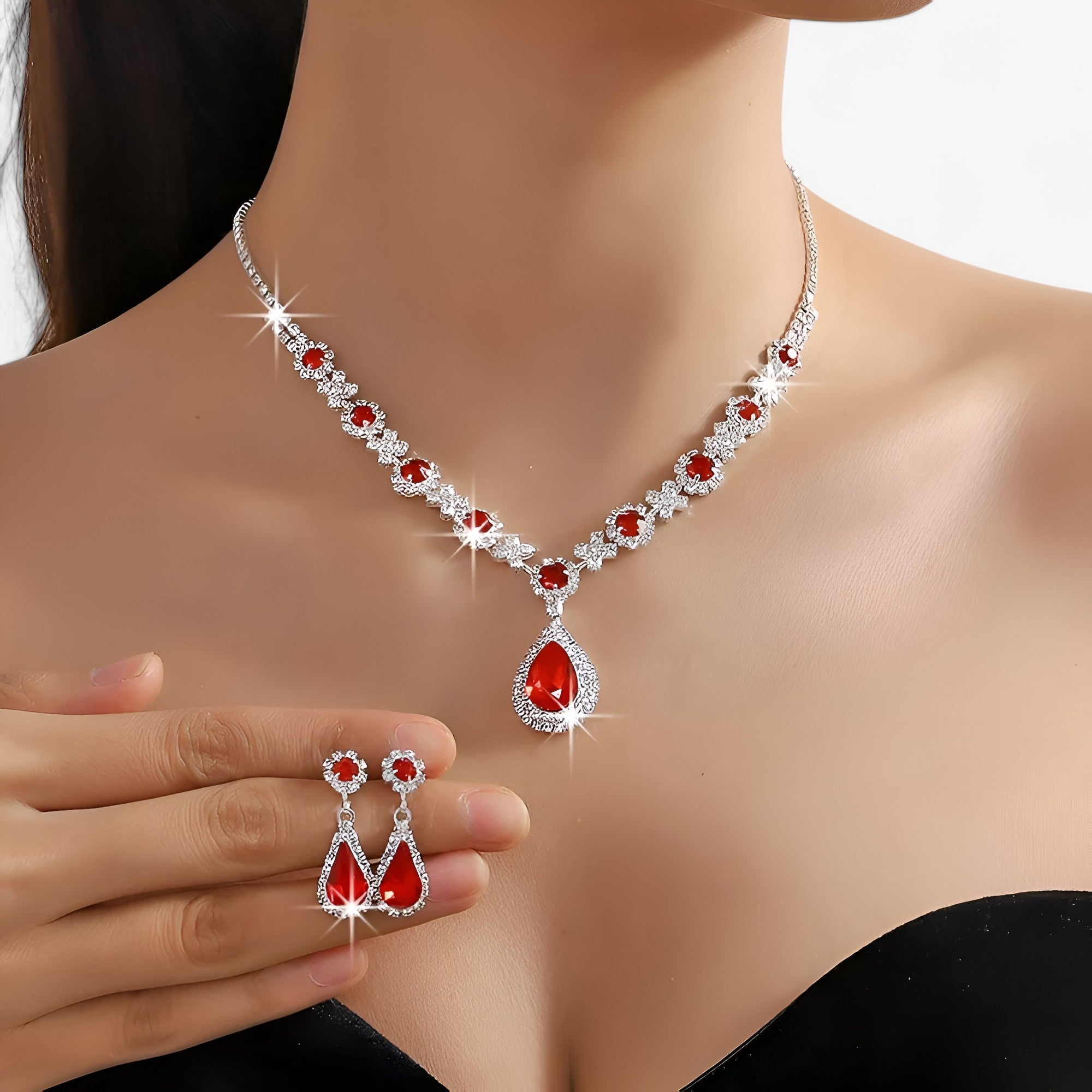 Amanda | Elegante set nozze 2 pezzi - pendente a goccia e orecchini - - necklaces Necklaces for Women WOMEN - Concept Palermo