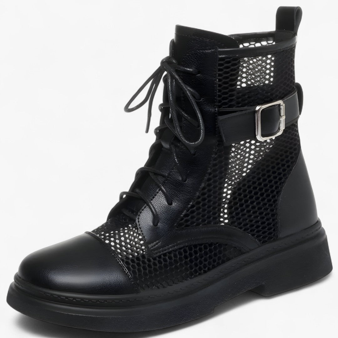 Talia | Stivali in rete con lacci e plateau sottile per l'estate - Nera - BOOTS Boots & Shoes - Concept Palermo