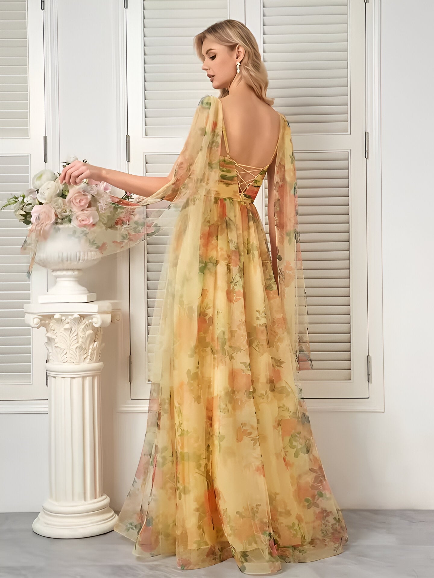 Valentina | Abito da Sera in Chiffon con Scollo a V - - - Concept Palermo