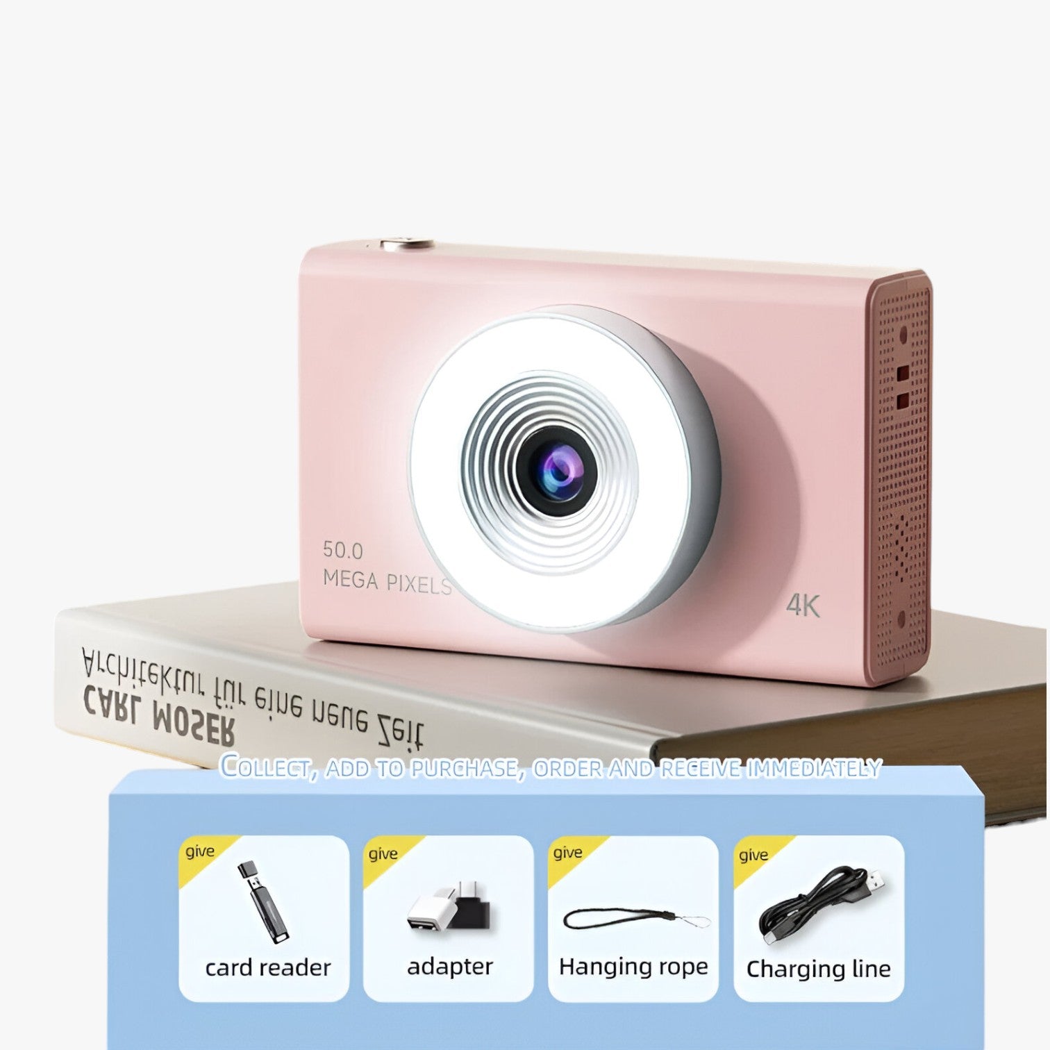 Gabin | 4K Retro Camera – Hoge definitie en draagbaar ontwerp - Rosa - camera gadget - Concept Palermo