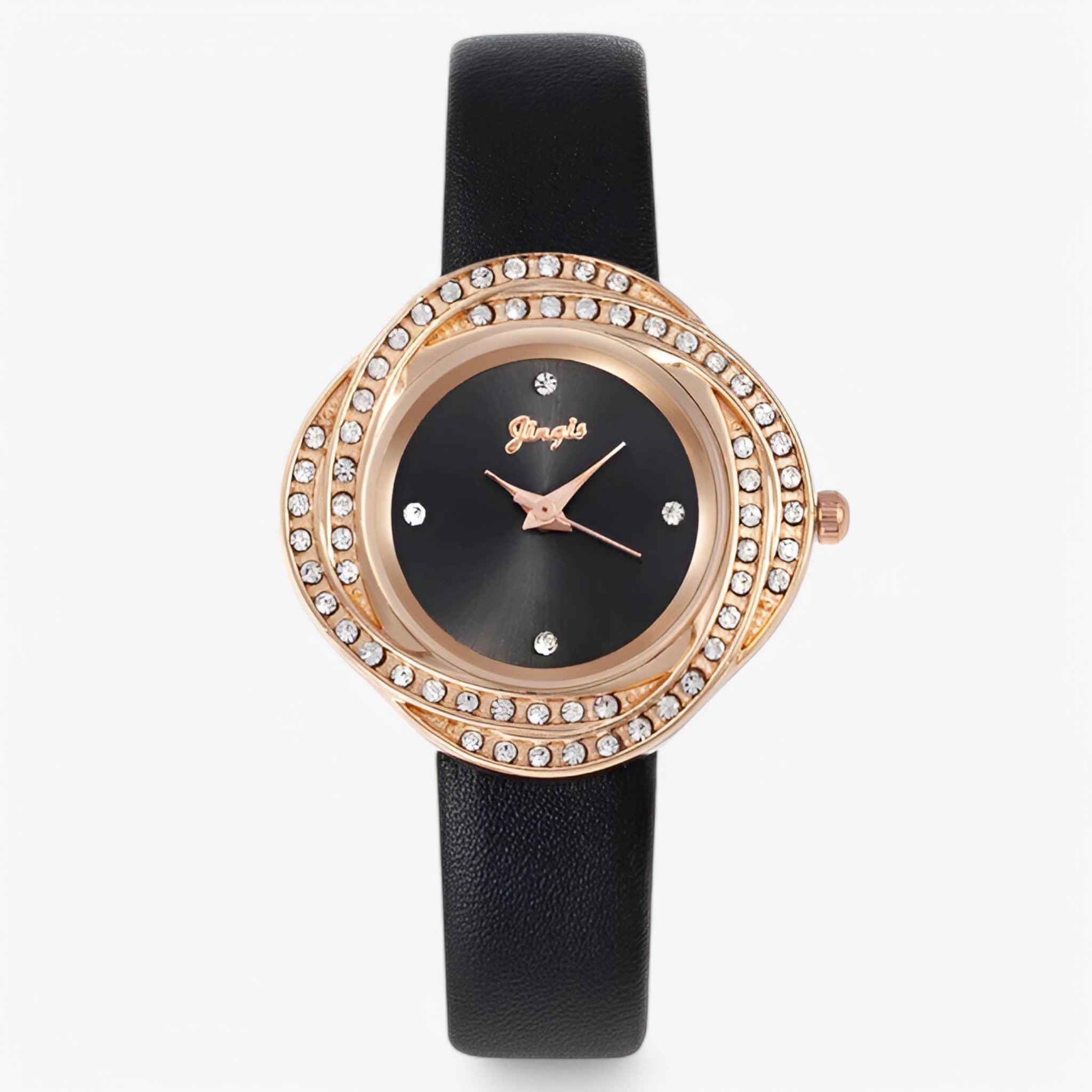Patricia | Orologio da donna in pelle con quadrante a strass irregolari - nera - female watch watch for women - Concept Palermo