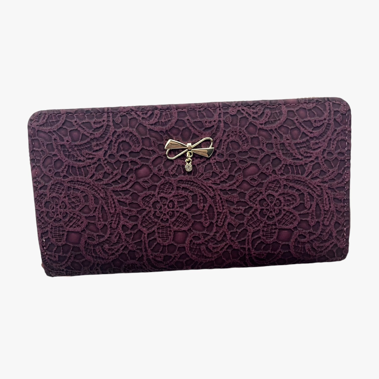 Marian | Portafoglio Retro – Elegante e Capiente con Rilievi in Pizzo - Viola Scuro - wallet womens wallet - Concept Palermo