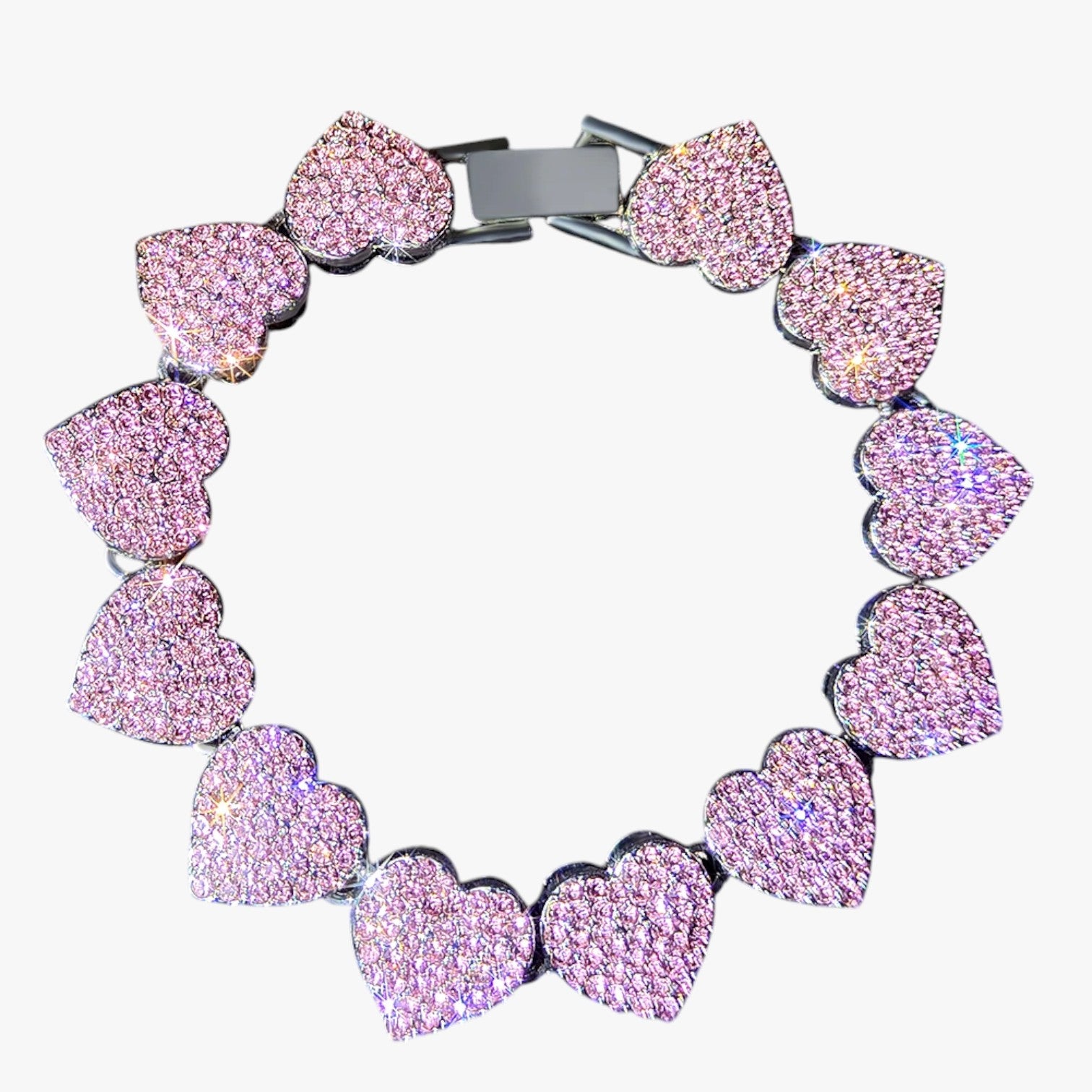 Emery | Bracciale Tennis con Ciondoli Cuore & Cristallo – Eleganza Hip Hop per Ogni Occasione - Rosa 1 - BRACELET BRACELET FOR WOMEN BRACELETS bracelets for women women bracelets - Concept Palermo