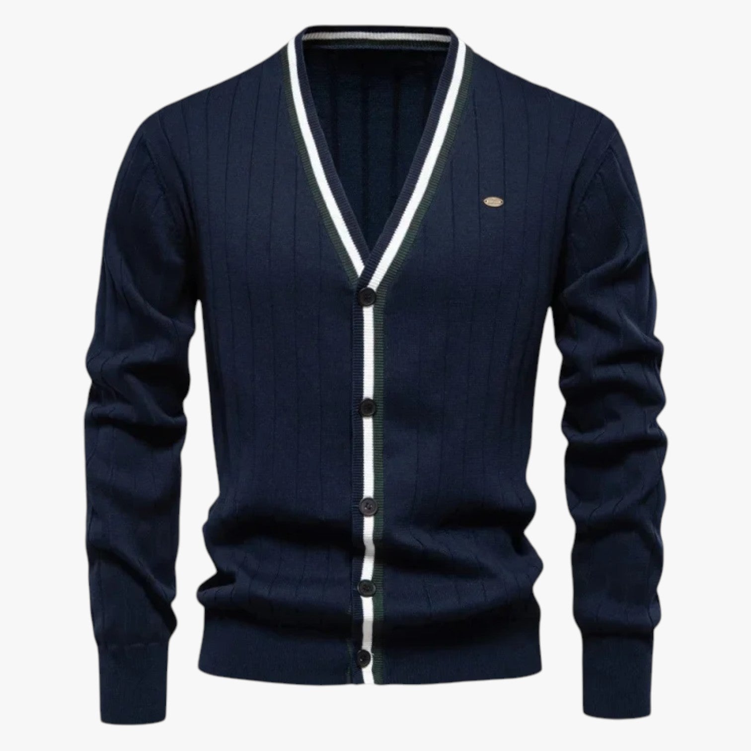 Jeremy | Cardigan in lana con scollo a V da uomo, stile caldo color block per autunno/inverno - Blu Navy - Sweater sweater men sweaters - Concept Palermo