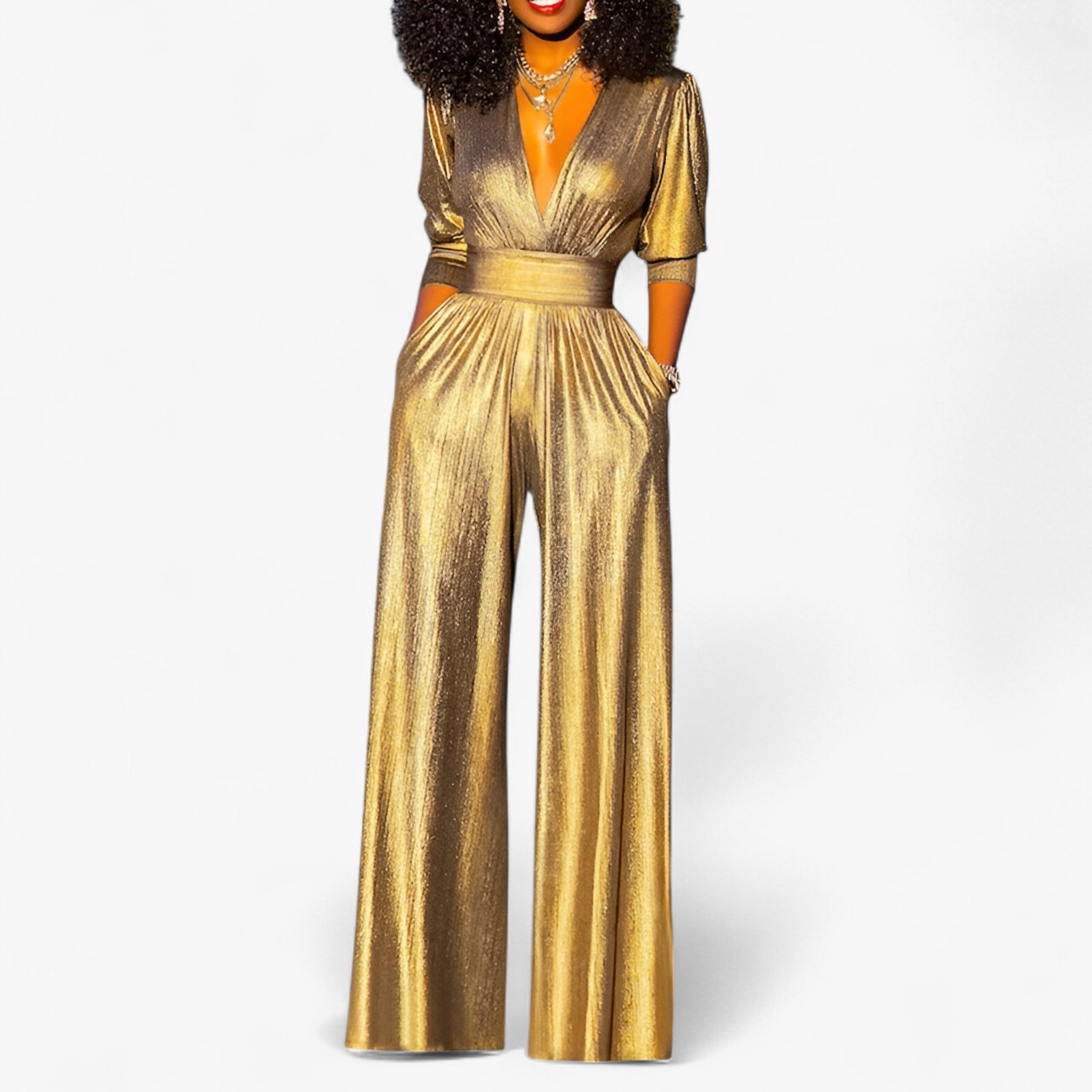 Zara – Elegante tuta verde smeraldo metallizzato con gambe larghe - Oro - DRESS formal dress - Concept Palermo