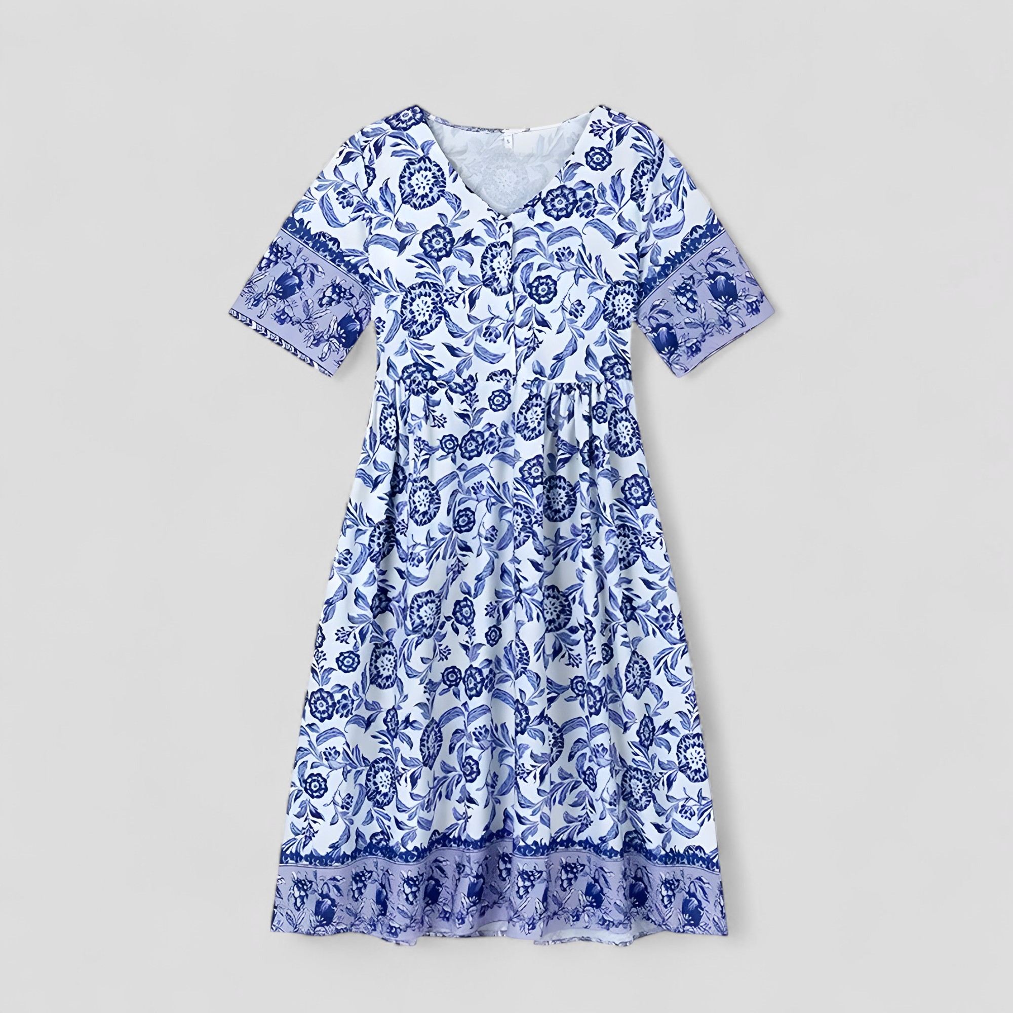 Micola | Abito Estivo Donna Con Stampa Floreale - Blu - abito elegante abito estivo abito floreale fashion estate moda femminile scollo a V stile estivo tessuto leggero vestito comodo vestito lavabile - Concept Palermo