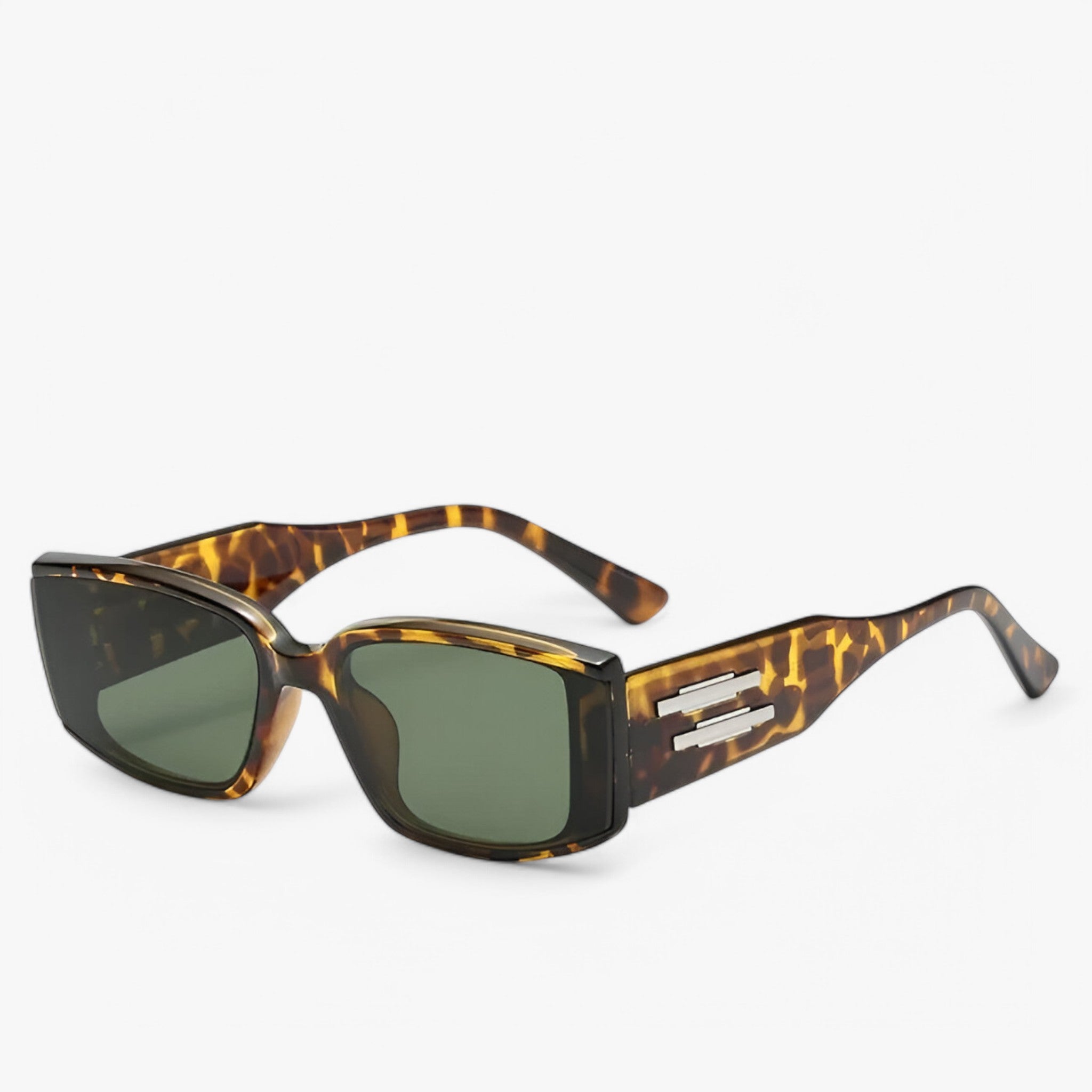 David | Occhiali da sole retrò con montatura rettangolare piccola - Verde leopardo Come immagine - shades for men - Concept Palermo