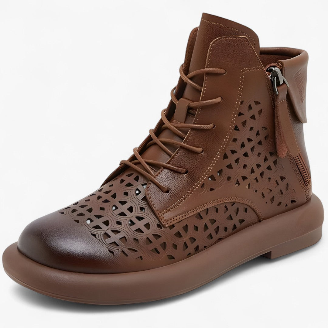 Clara | Stivaletti traforati in vera pelle con stile - Marrone - BOOTS Boots & Shoes - Concept Palermo