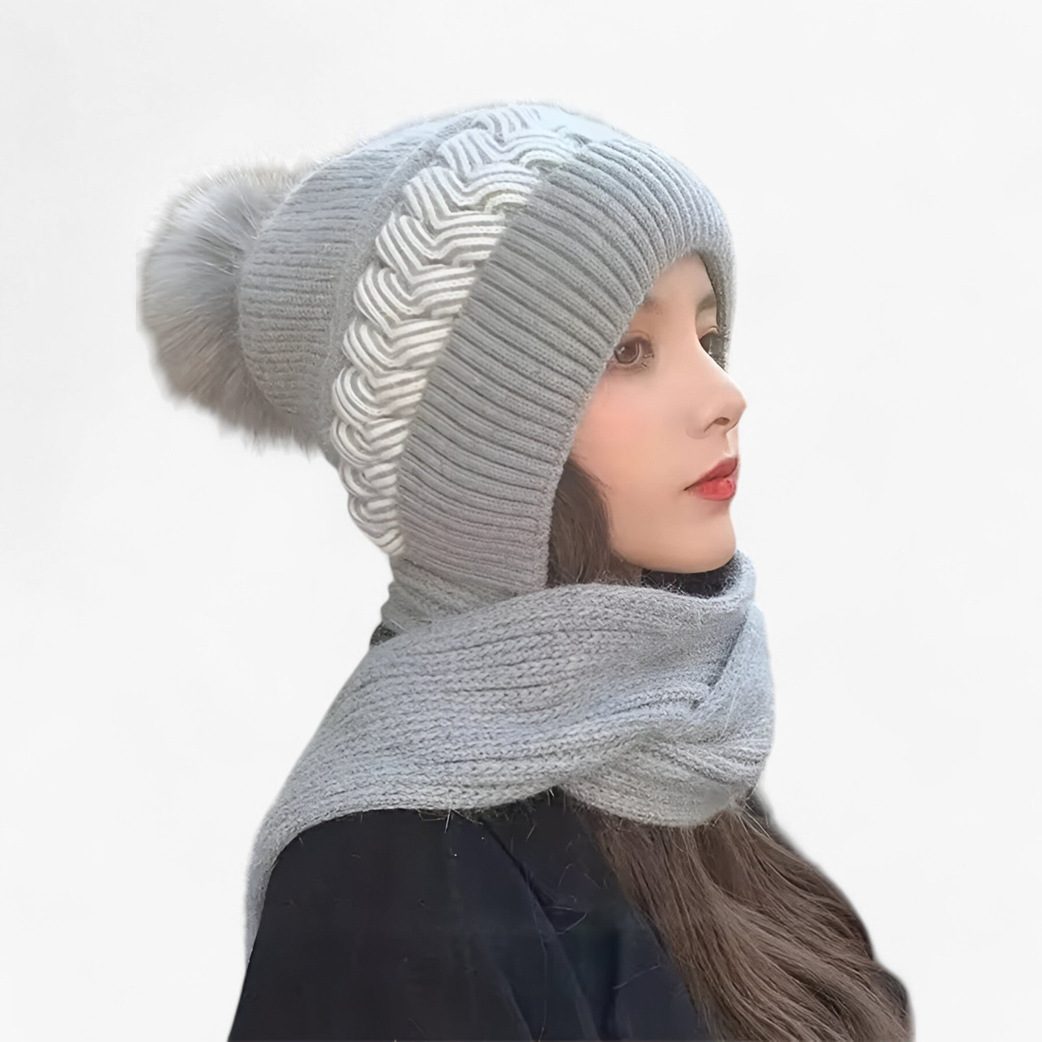 Sofie | Cappello Invernale Magliato All-in-One – Caldo, Confortevole e Antivento - grigio - - Concept Palermo