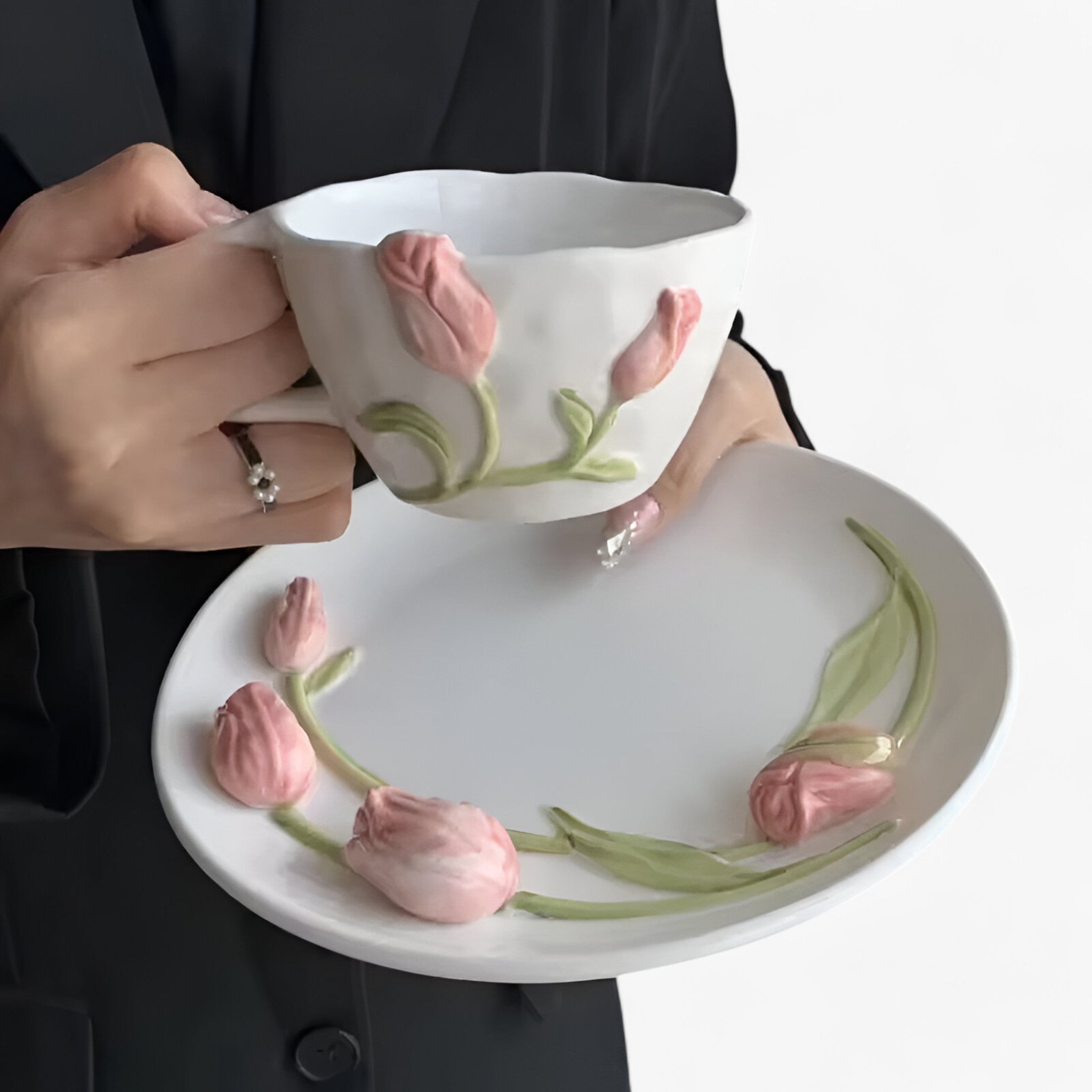 Florina | Tazza da caffè in ceramica creativa a forma di tulipano con piattino - - - Concept Palermo