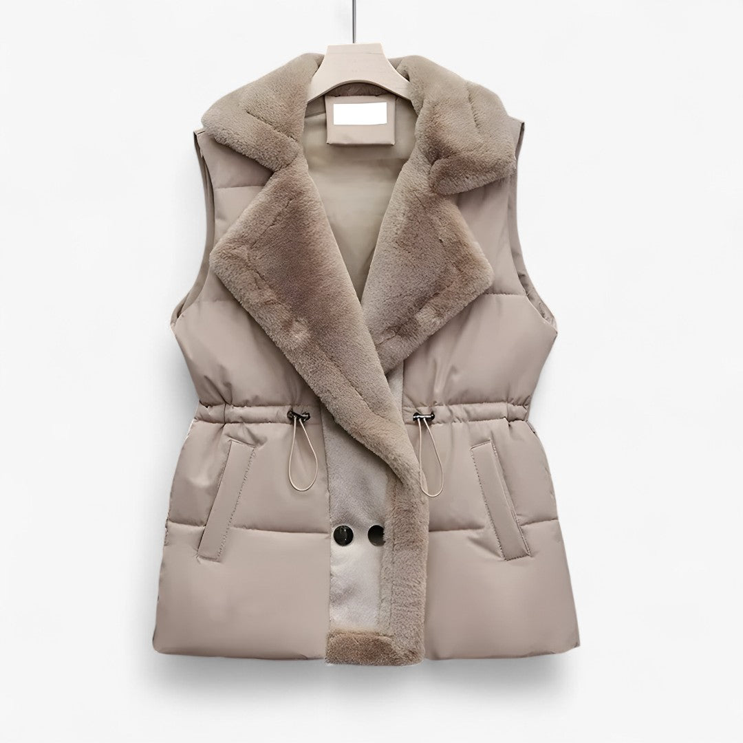 Alex | Gilet imbottito con collo in pelliccia sintetica – Vita regolabile, freddo - Khaki - jacket - Concept Palermo