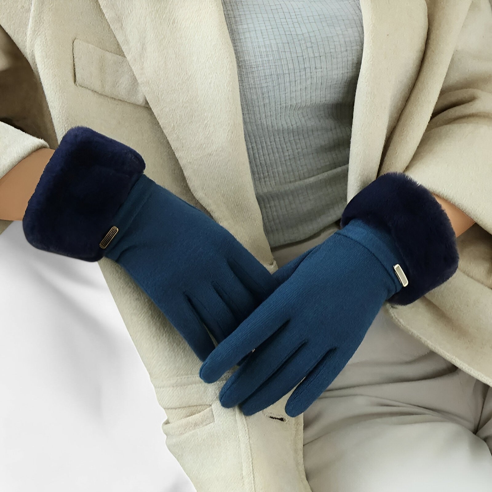 Sarah | Guanti in Velluto Caldo per Donne - Eleganti e Compatibili con il Touchscreen - Blu Una taglia - gloves winter gloves Women fashion - Concept Palermo