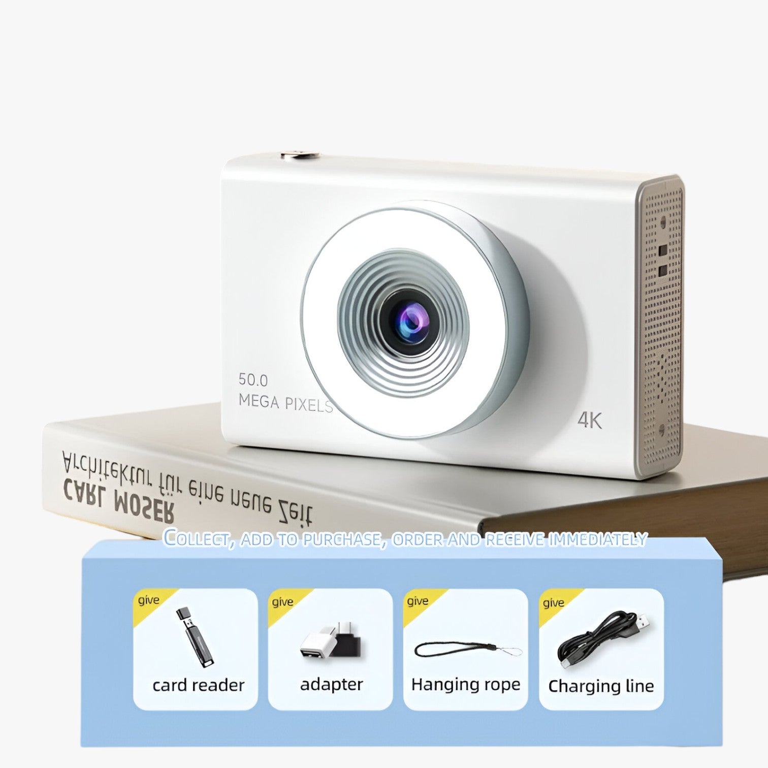 Gabin | 4K Retro Camera – Hoge definitie en draagbaar ontwerp - Bianco - camera gadget - Concept Palermo