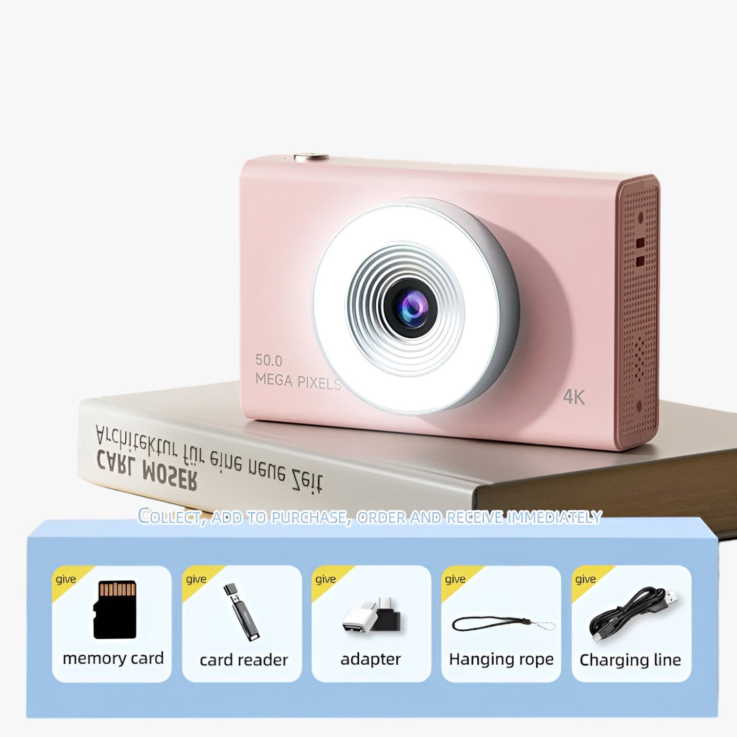 Gabin | 4K Retro Camera – Hoge definitie en draagbaar ontwerp - Scheda rosa da 64GB - camera gadget - Concept Palermo