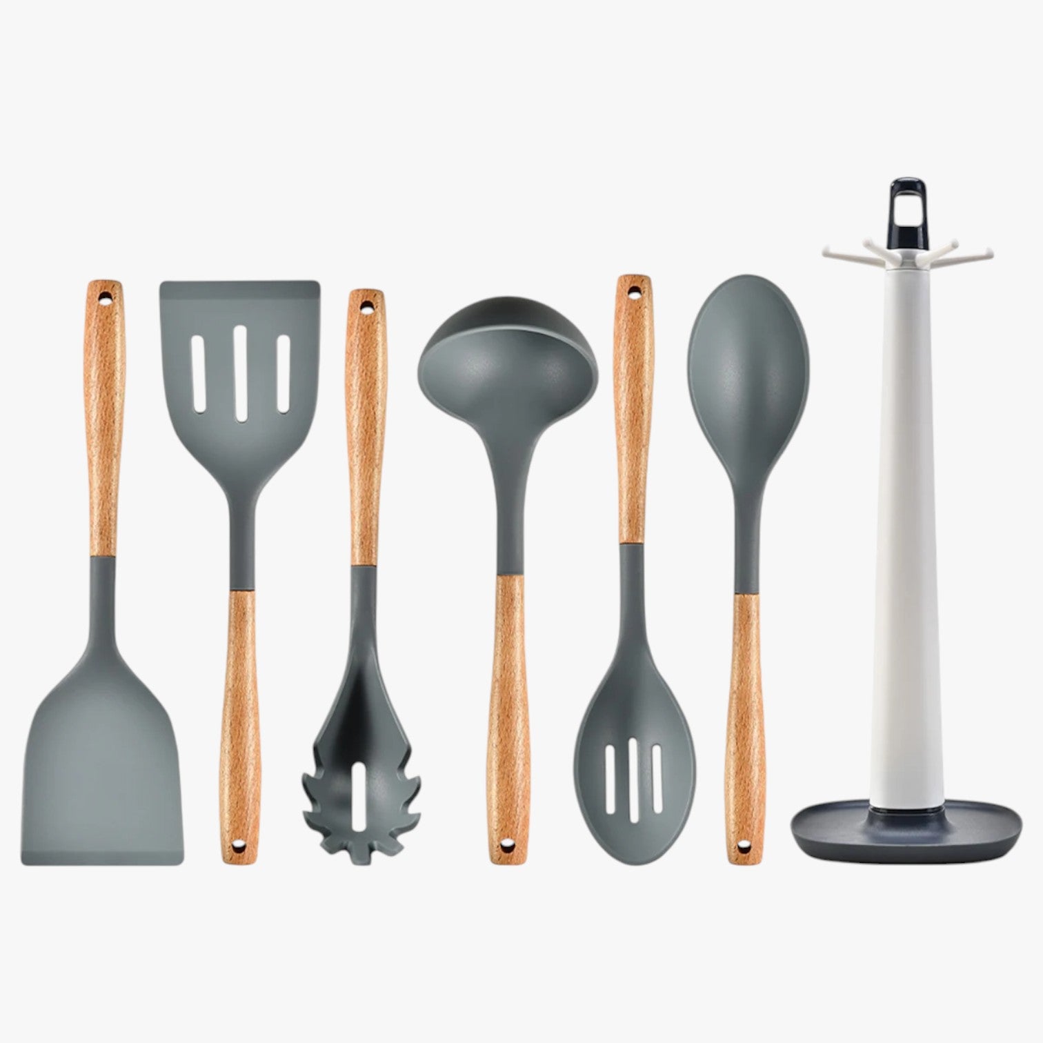 Armando | Set da cucina in silicone – resistente al calore, antiaderente e con spazio di stoccaggio - 7Pezzi Grigio Scuro - Kitchen kitchen accessory kitchen tools - Concept Palermo