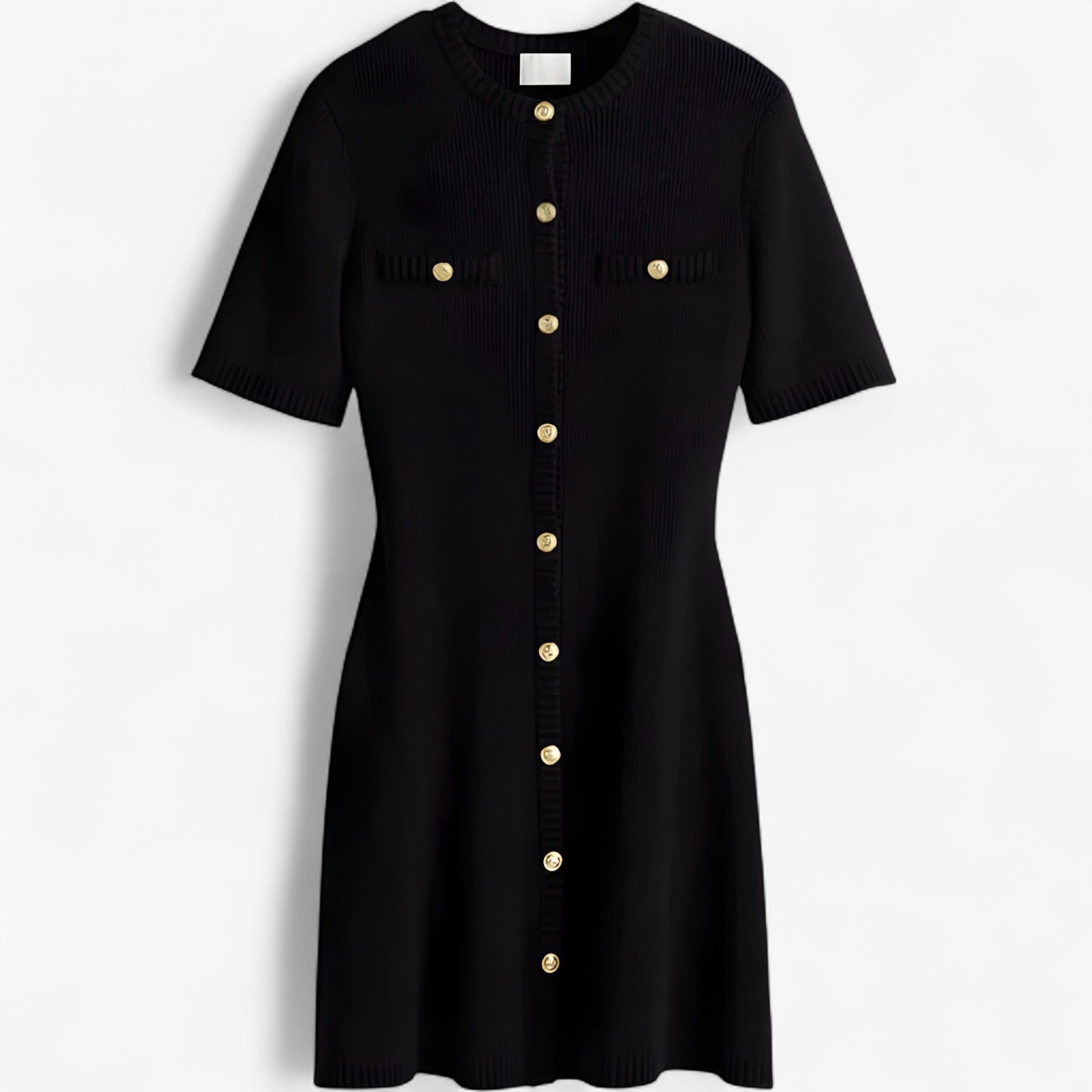 Lara | Miniabito in maglia a coste con dettagli dorati - Nero - Dresses female dress Maxi Dresses Mini Dresses - Concept Palermo
