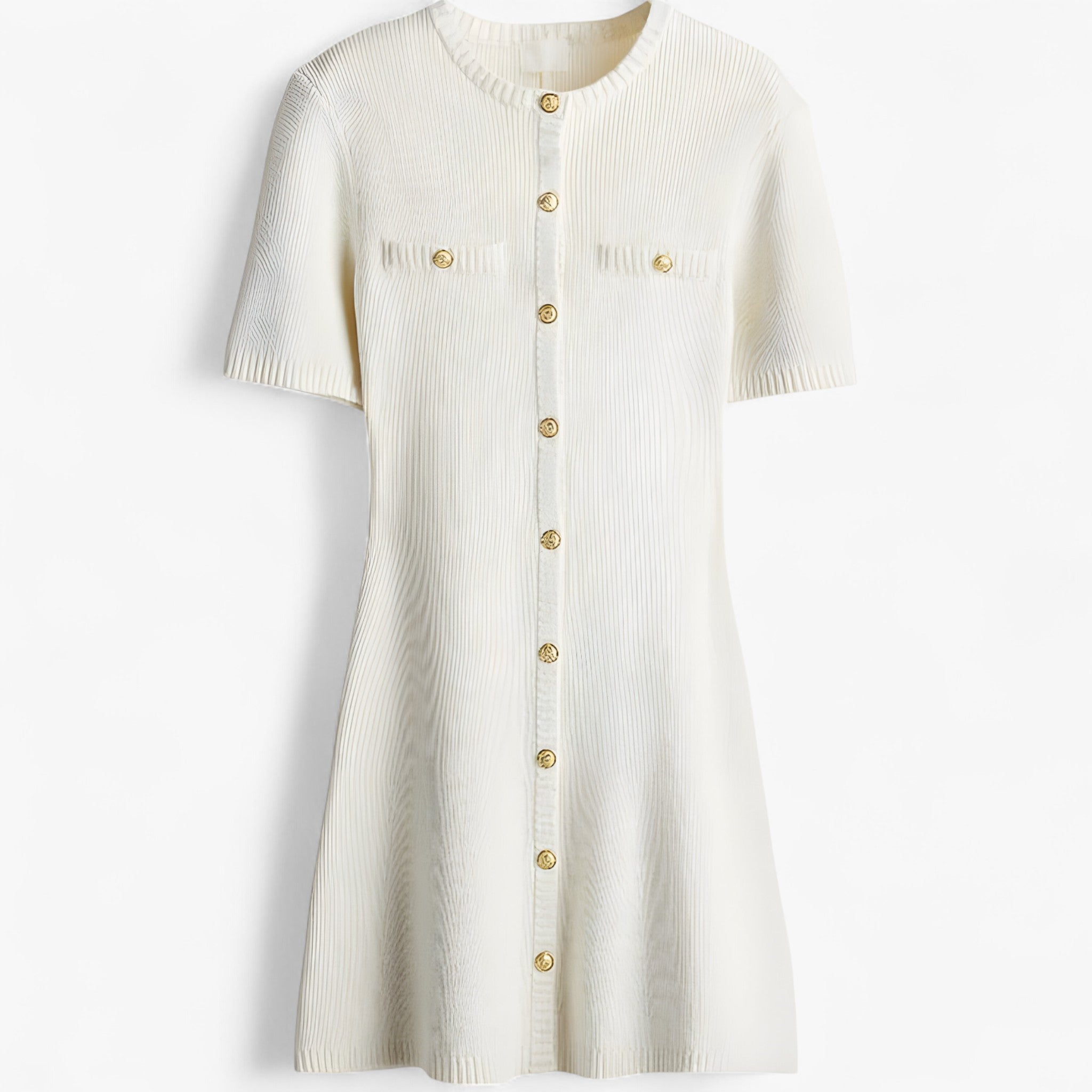 Lara | Miniabito in maglia a coste con dettagli dorati - Bianco - Dresses female dress Maxi Dresses Mini Dresses - Concept Palermo