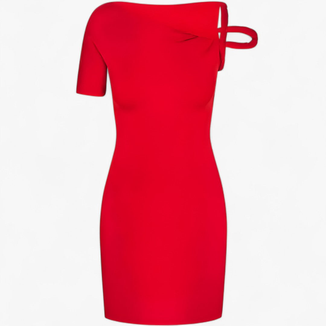 Naela | Mini abito asimmetrico intrecciato: audace, elegante e chic senza sforzo - Rossa - DRESS female dress - Concept Palermo