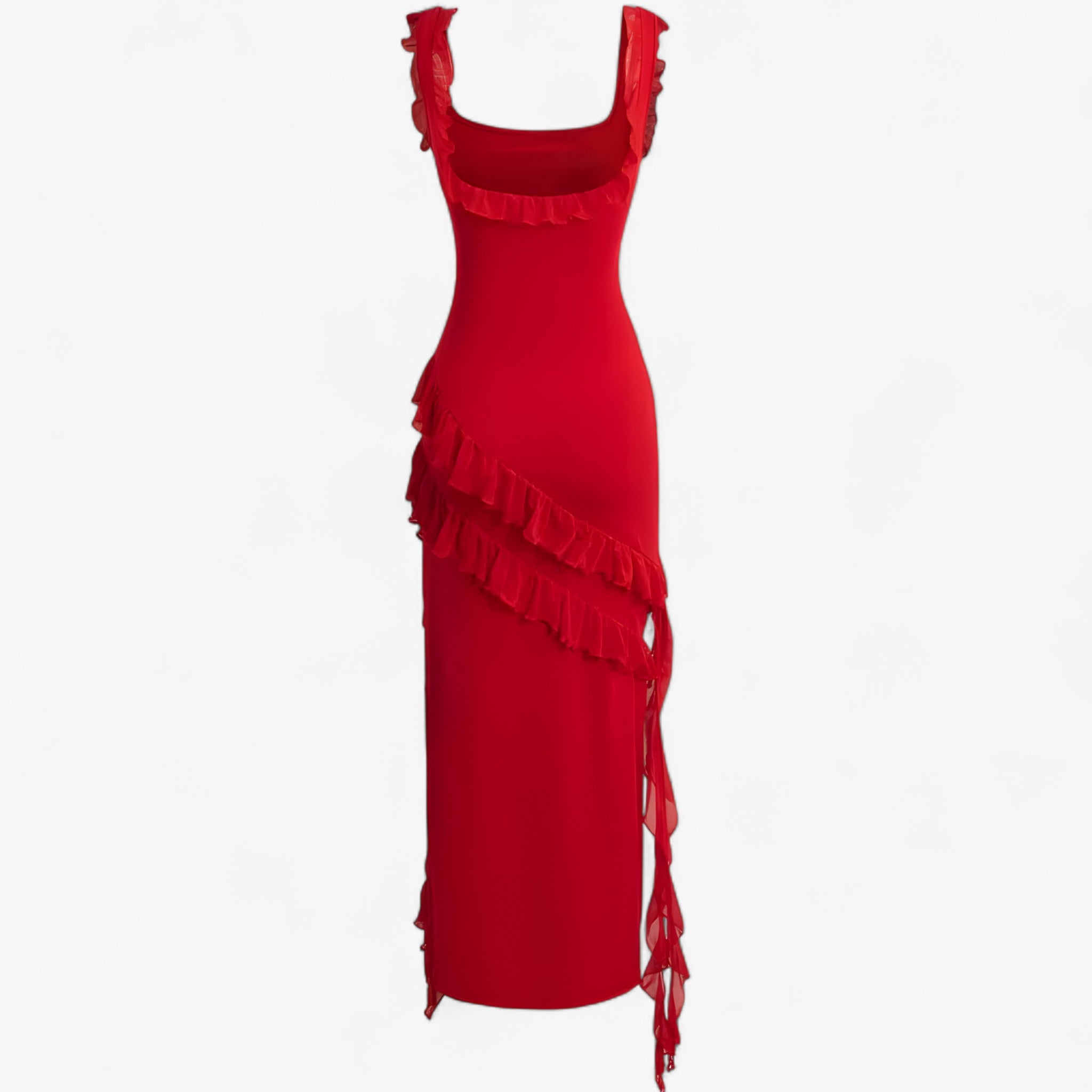 Romina | Abito midi con volant a cascata - Rossa - casual dresses DRESS Dresses female dress Maxi Dresses Mini Dresses - Concept Palermo