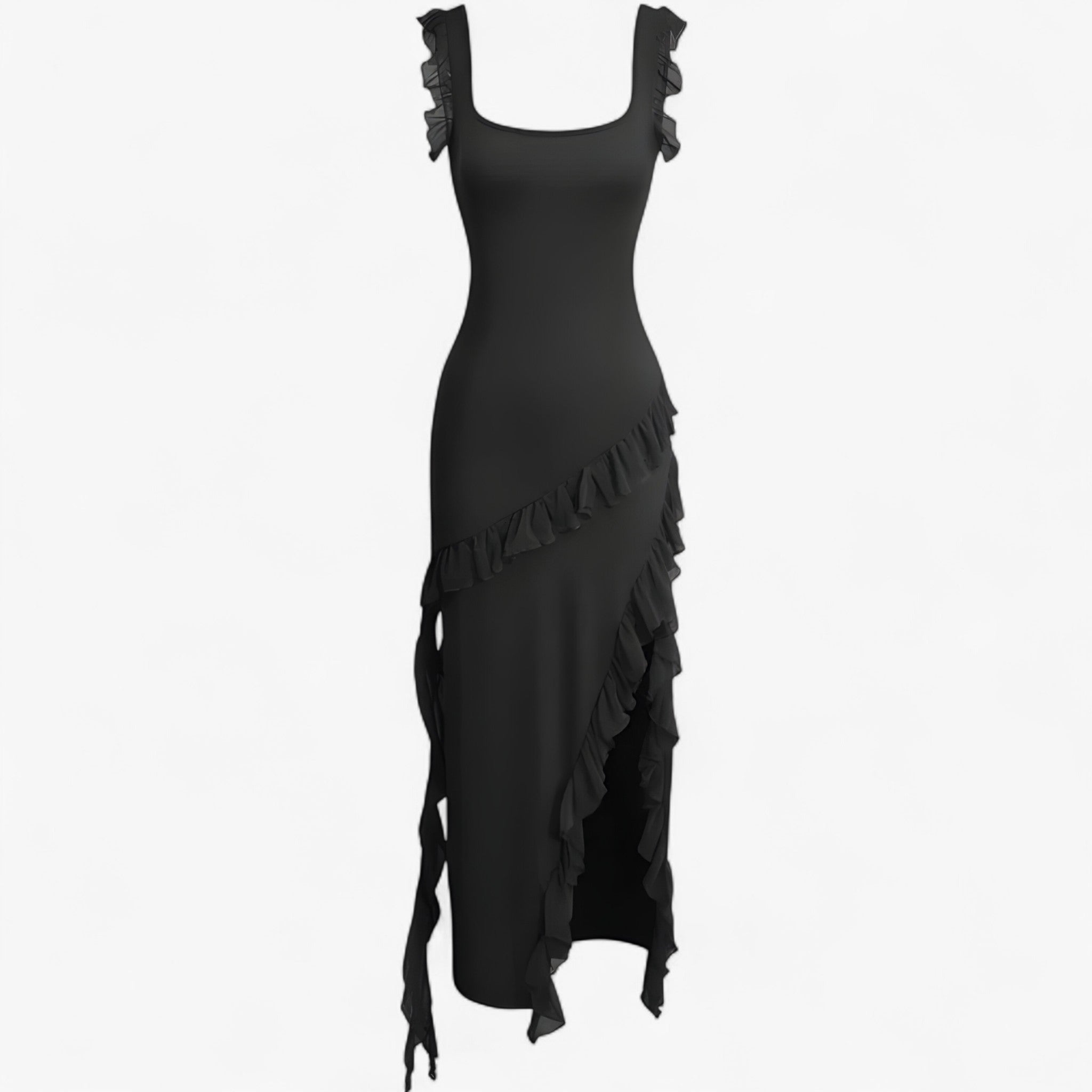 Romina | Abito midi con volant a cascata - Nero - casual dresses DRESS Dresses female dress Maxi Dresses Mini Dresses - Concept Palermo