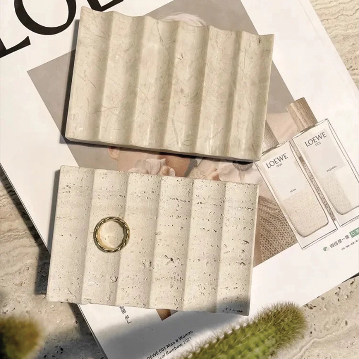 Vassoio in Pietra Fluted Sofisticato | Trasforma la Tua Casa con Eleganza Naturale - - Bathroom Ceramics Decor - Concept Palermo