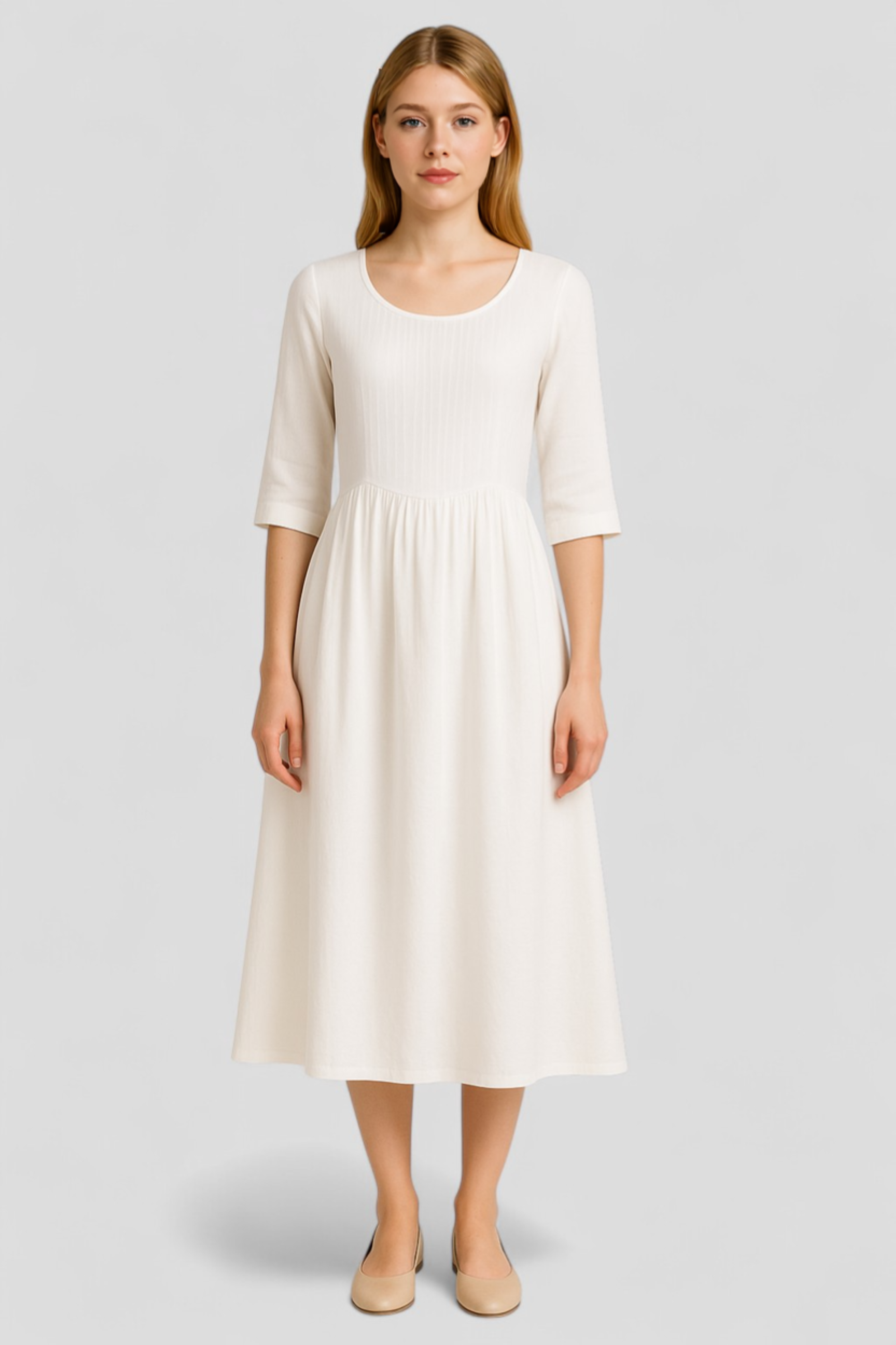 Rita | Abito Donna Estivo in Lino Comodo - - abbigliamento casual abito estivo abito versatile comfort fashion estivo lino maniche a tre quarti scollatura quadrata stile taglie comode - Concept Palermo