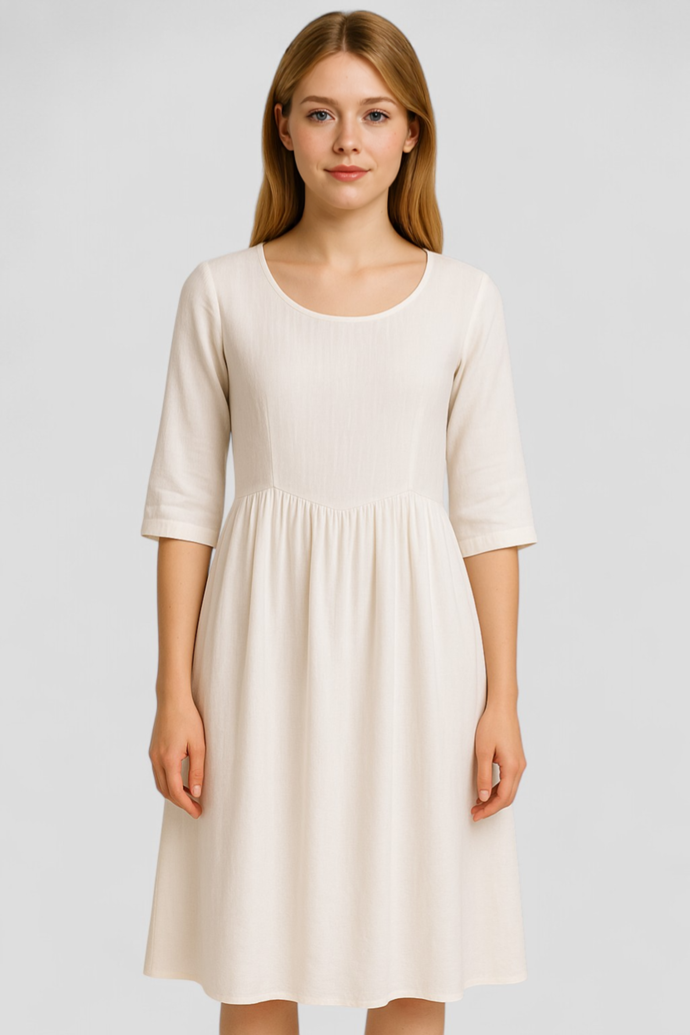 Rita | Abito Donna Estivo in Lino Comodo - - abbigliamento casual abito estivo abito versatile comfort fashion estivo lino maniche a tre quarti scollatura quadrata stile taglie comode - Concept Palermo