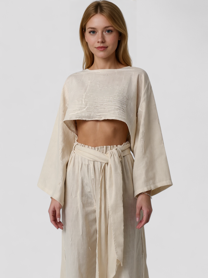 Pamina | Set Estivo in Lino per Donna Elegante - - abbigliamento estivo comfort estivo completo lino look naturale moda sostenibile pantaloni alti set estivo set in lino stile elegante top cropped - Concept Palermo