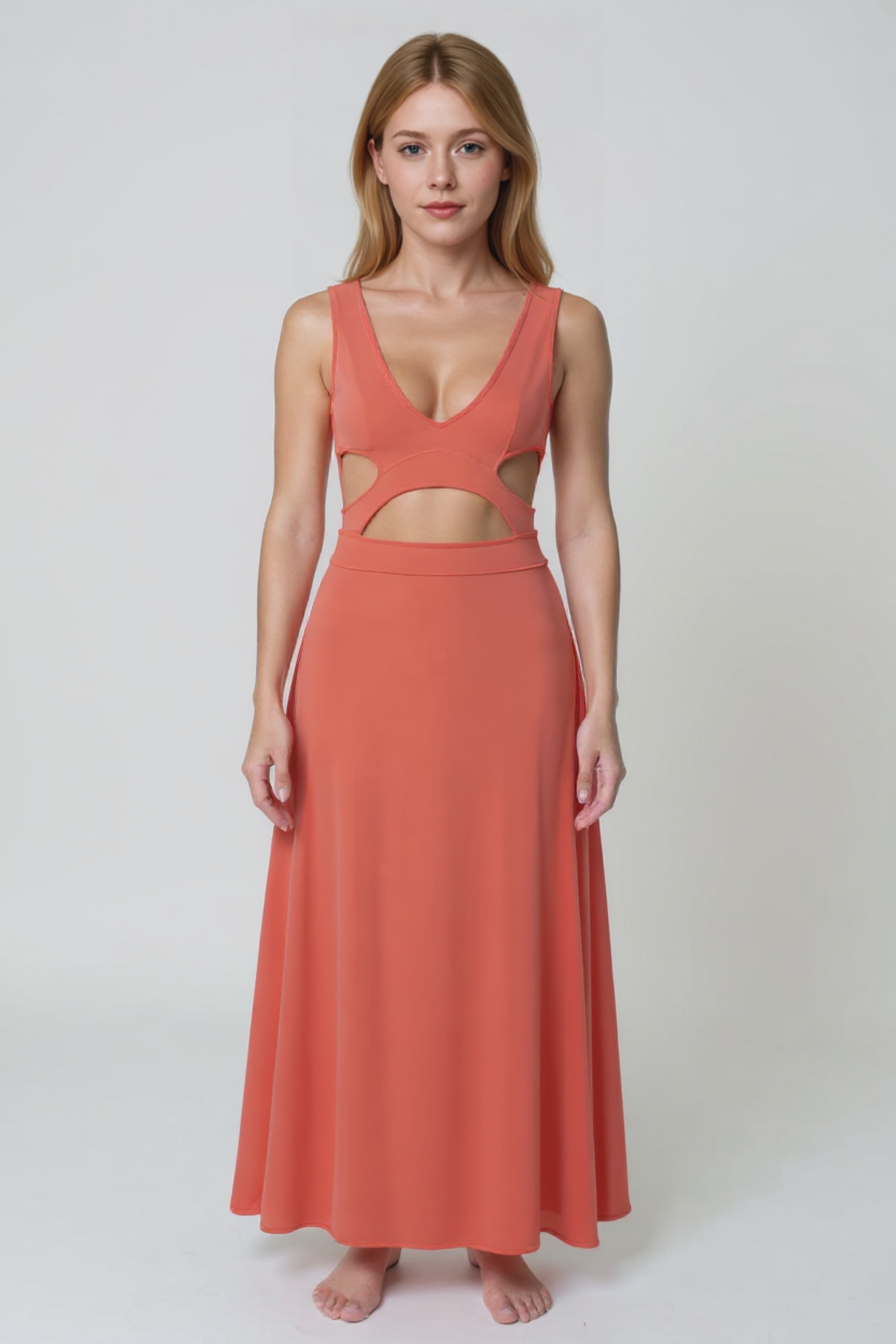 Kareen | Abito Maxi Cut-Out in Cotone per Donna - - abbigliamento femminile abito elegante abito estivo design cut-out moda estate scollatura profonda vestito in cotone vestito maxi - Concept Palermo